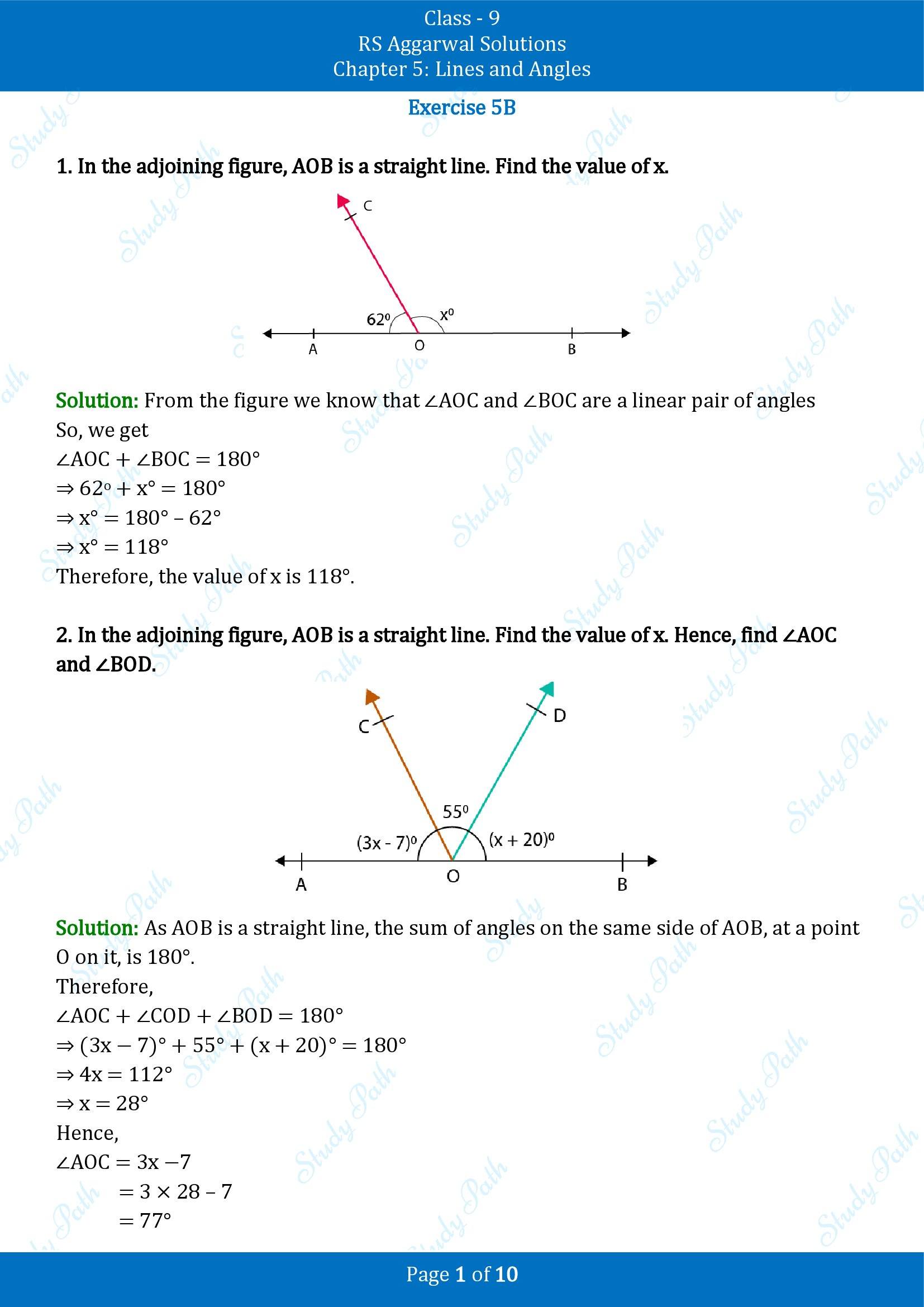 RS Aggarwal Solutions Class 9 Chapter 5 Lines and Angles Exercise 5B 00001