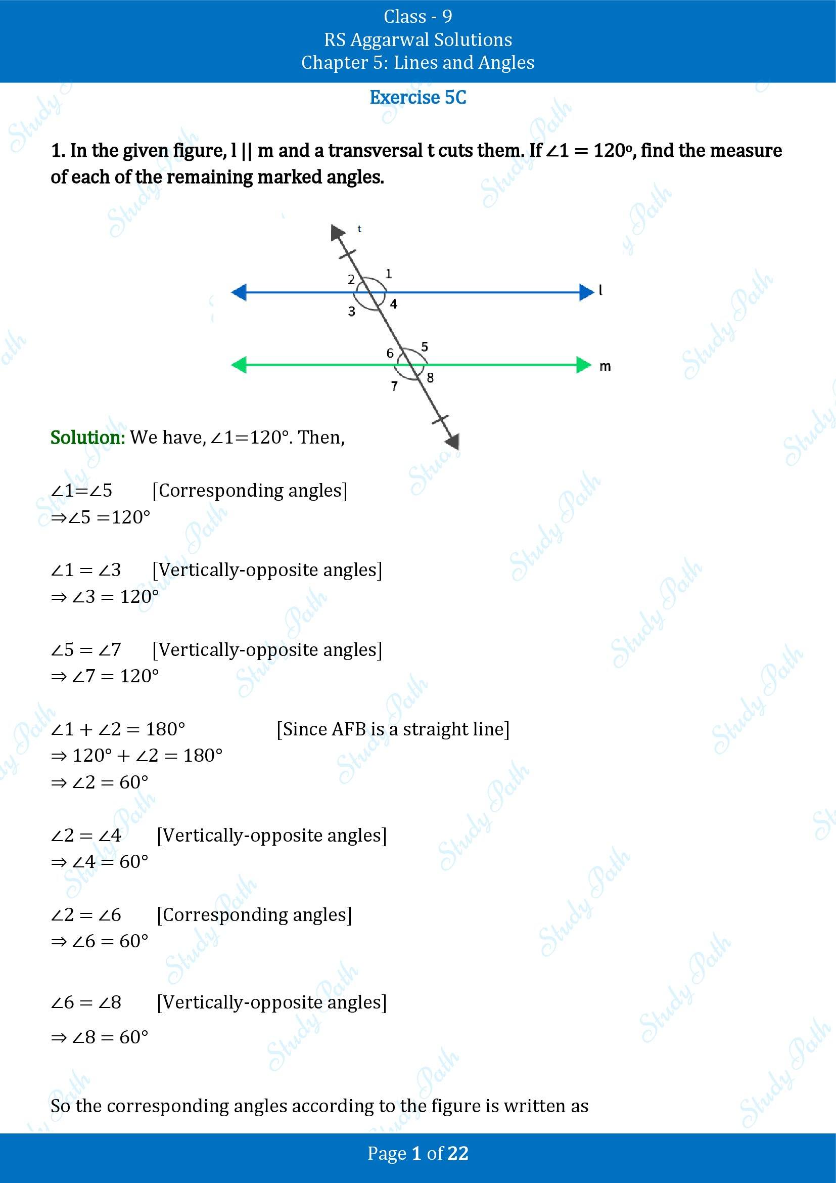 RS Aggarwal Solutions Class 9 Chapter 5 Lines and Angles Exercise 5C 00001