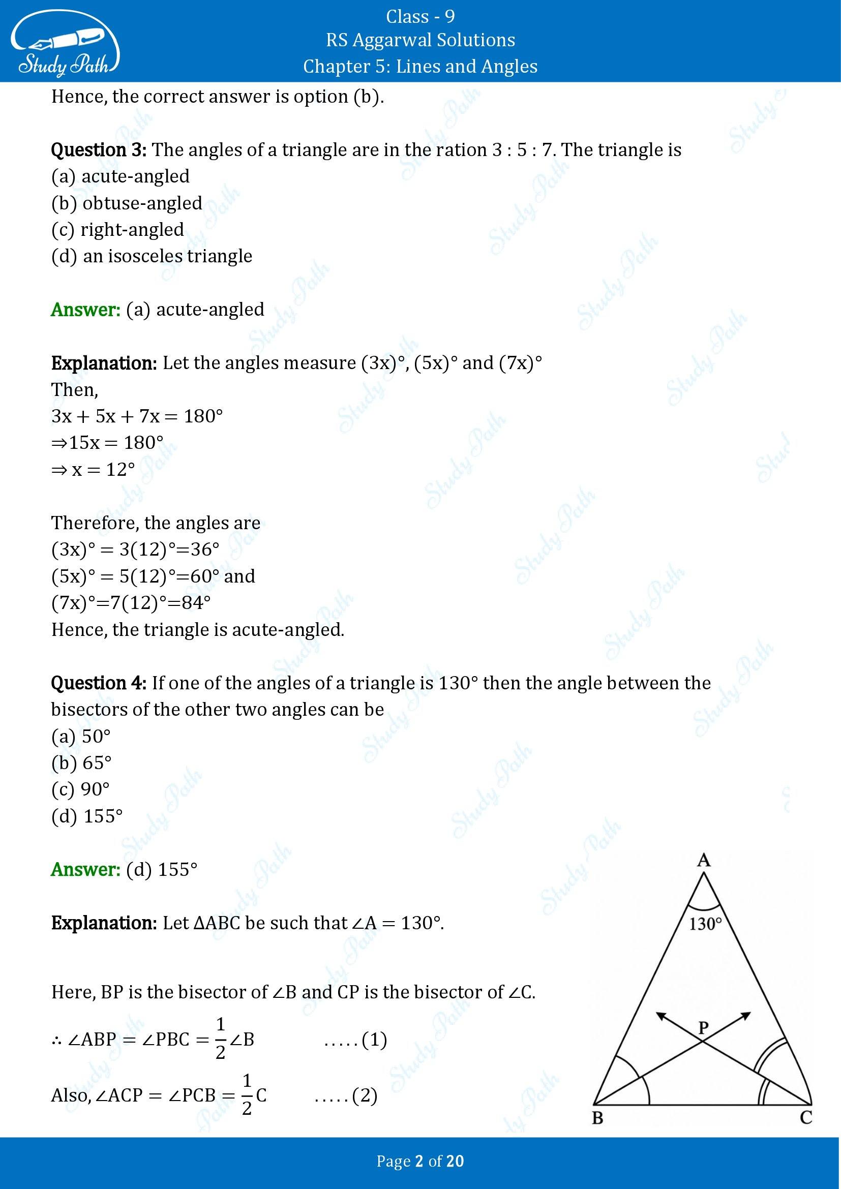 RS Aggarwal Solutions Class 9 Chapter 5 Lines and Angles Multiple Choice Questions MCQs 00002