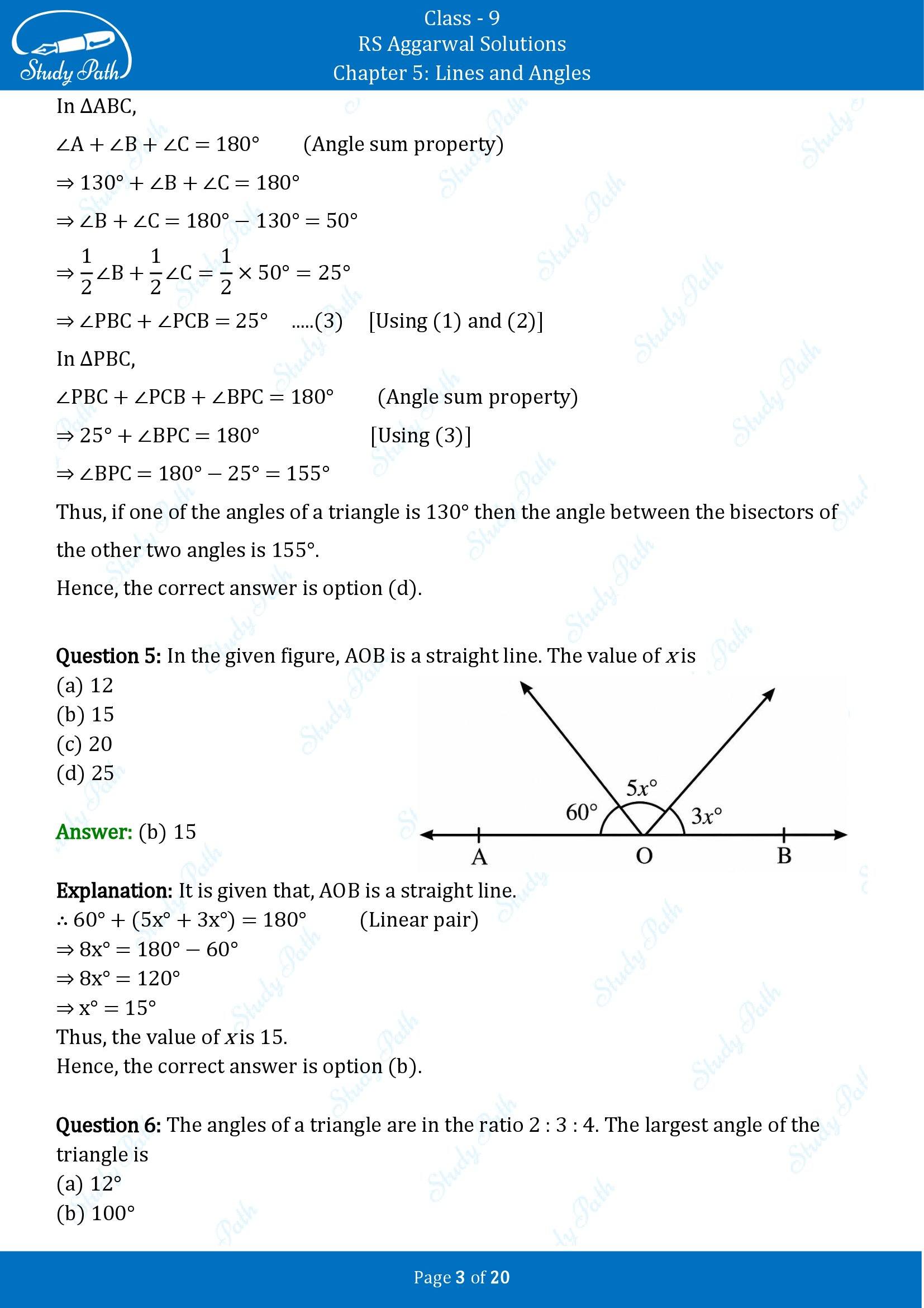 RS Aggarwal Solutions Class 9 Chapter 5 Lines and Angles Multiple Choice Questions MCQs 00003