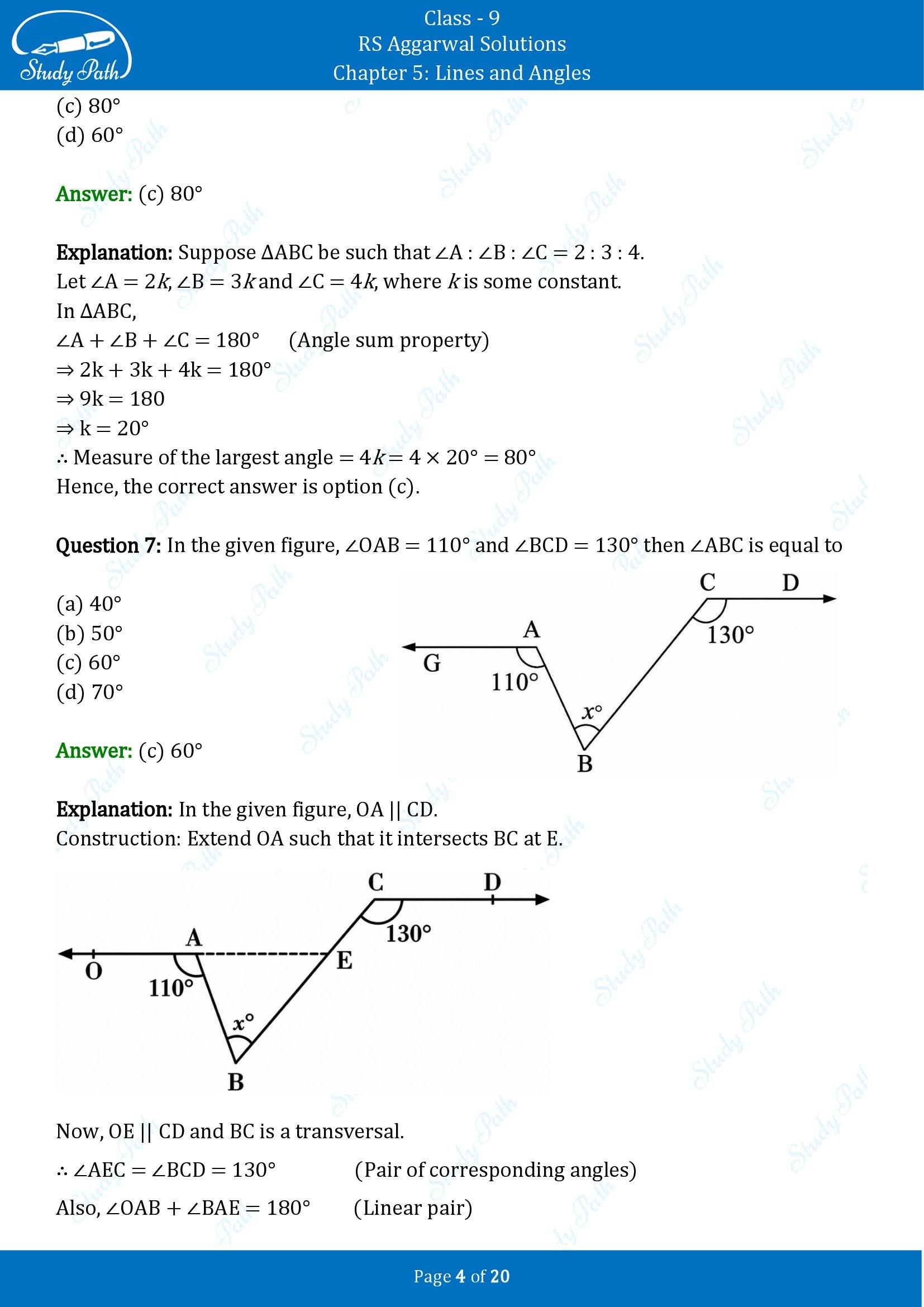 RS Aggarwal Solutions Class 9 Chapter 5 Lines and Angles Multiple Choice Questions MCQs 00004