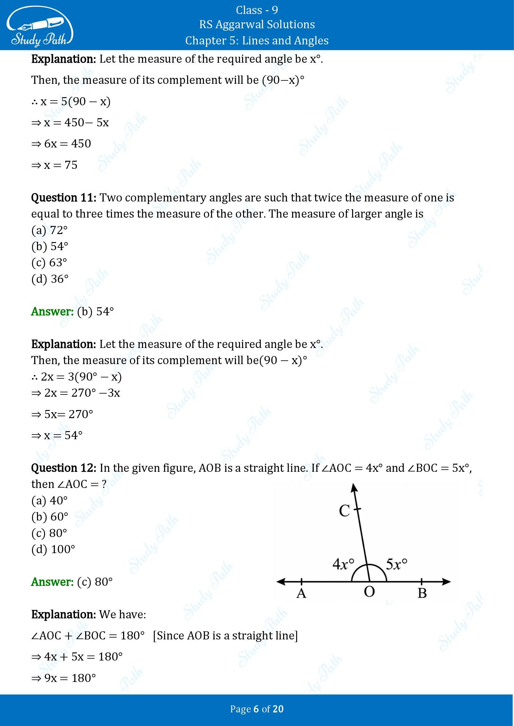 RS Aggarwal Solutions Class 9 Chapter 5 Lines and Angles Multiple Choice Questions MCQs 00006