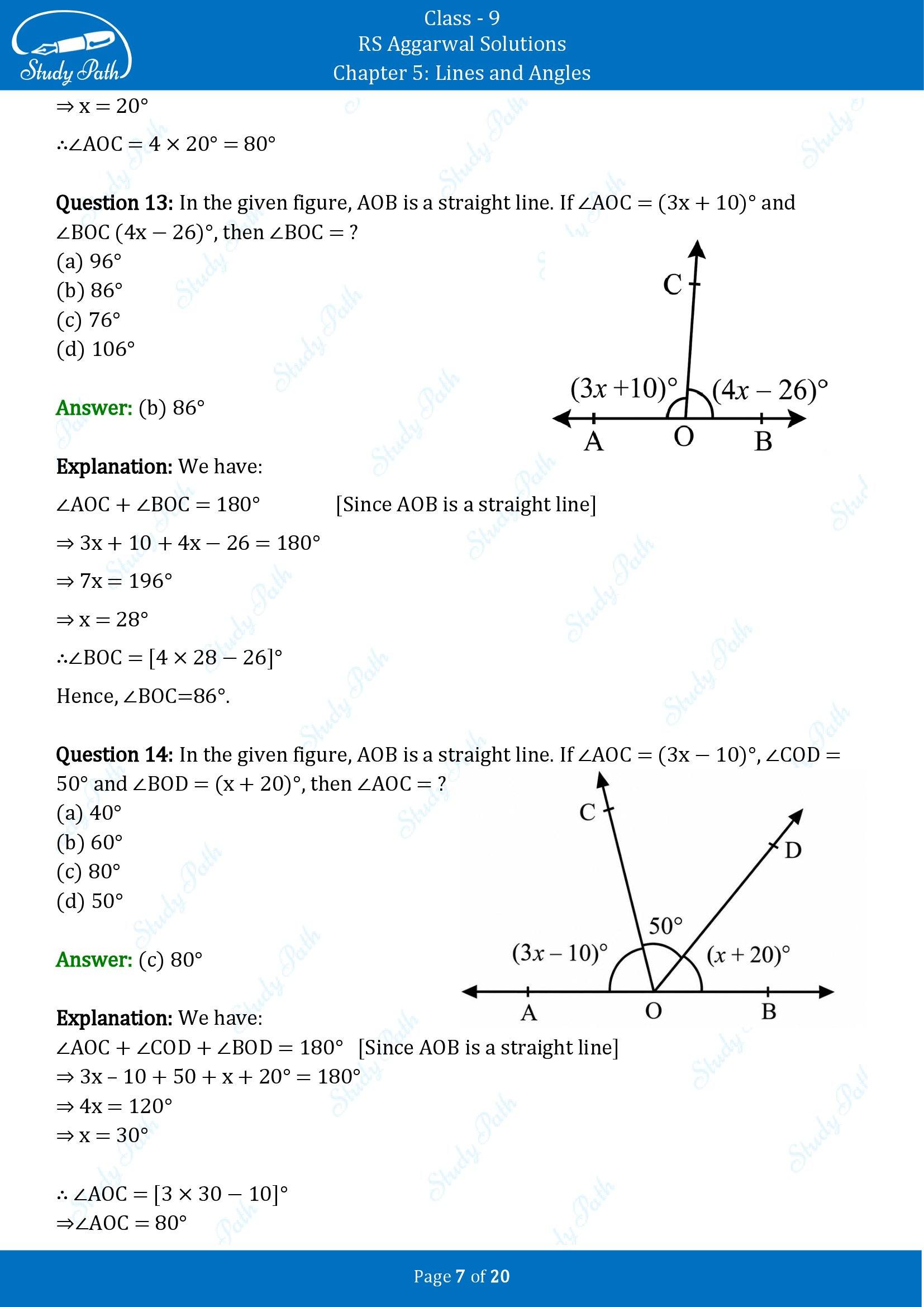 RS Aggarwal Solutions Class 9 Chapter 5 Lines and Angles Multiple Choice Questions MCQs 00007