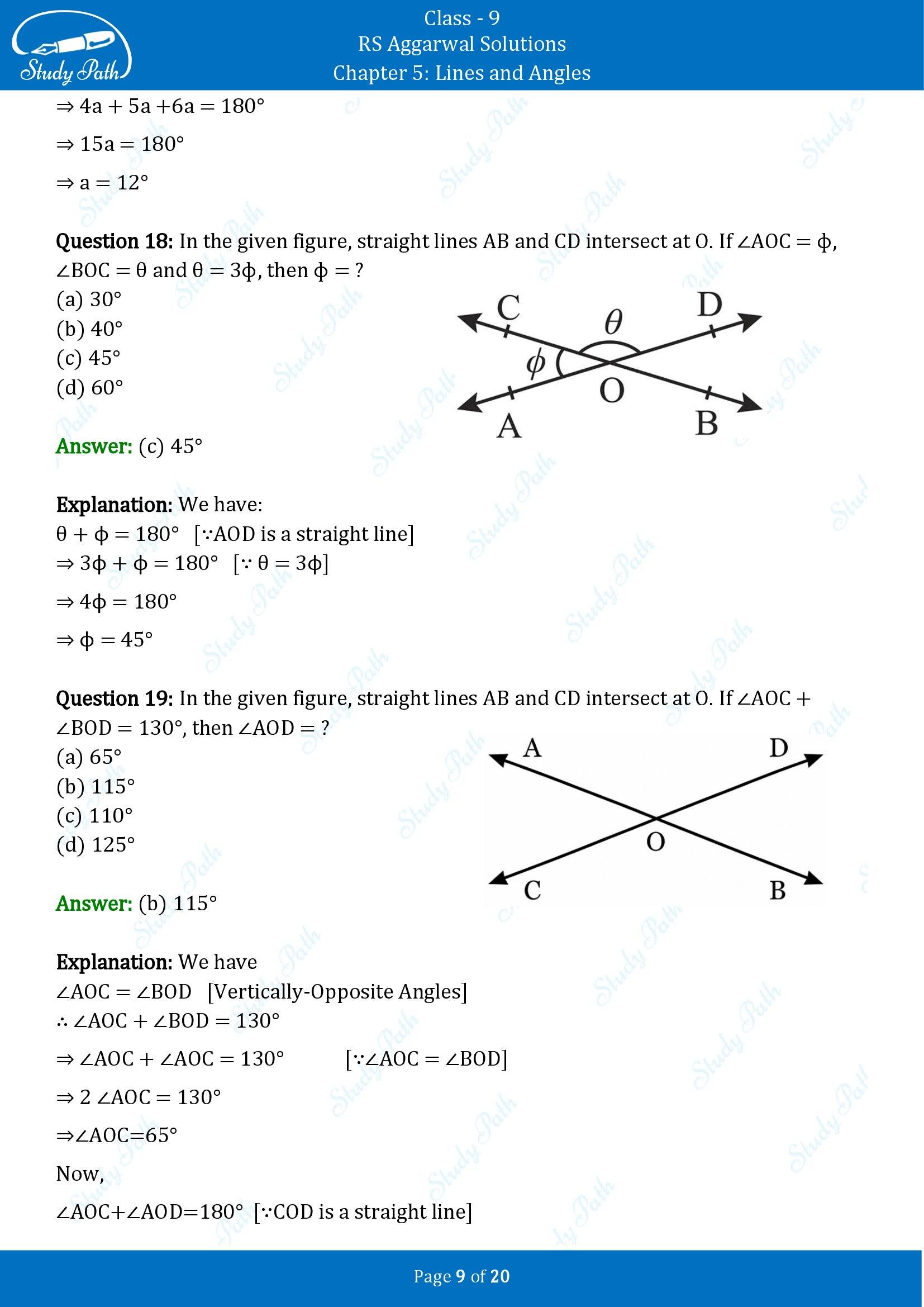RS Aggarwal Solutions Class 9 Chapter 5 Lines and Angles Multiple Choice Questions MCQs 00009