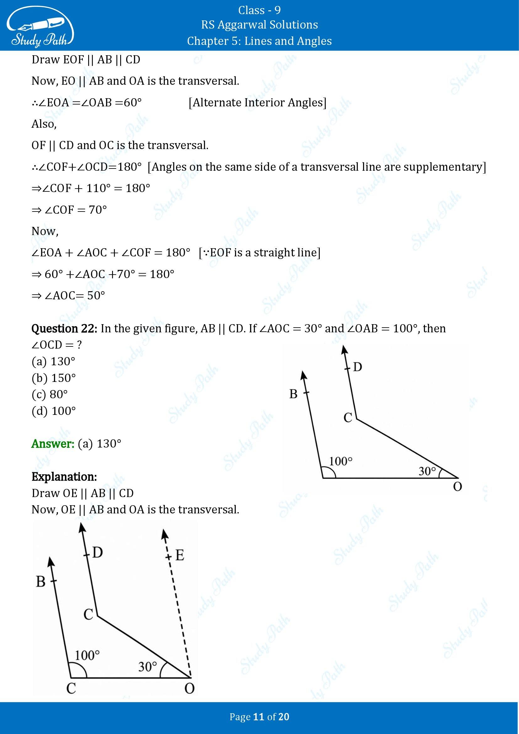 RS Aggarwal Solutions Class 9 Chapter 5 Lines and Angles Multiple Choice Questions MCQs 00011