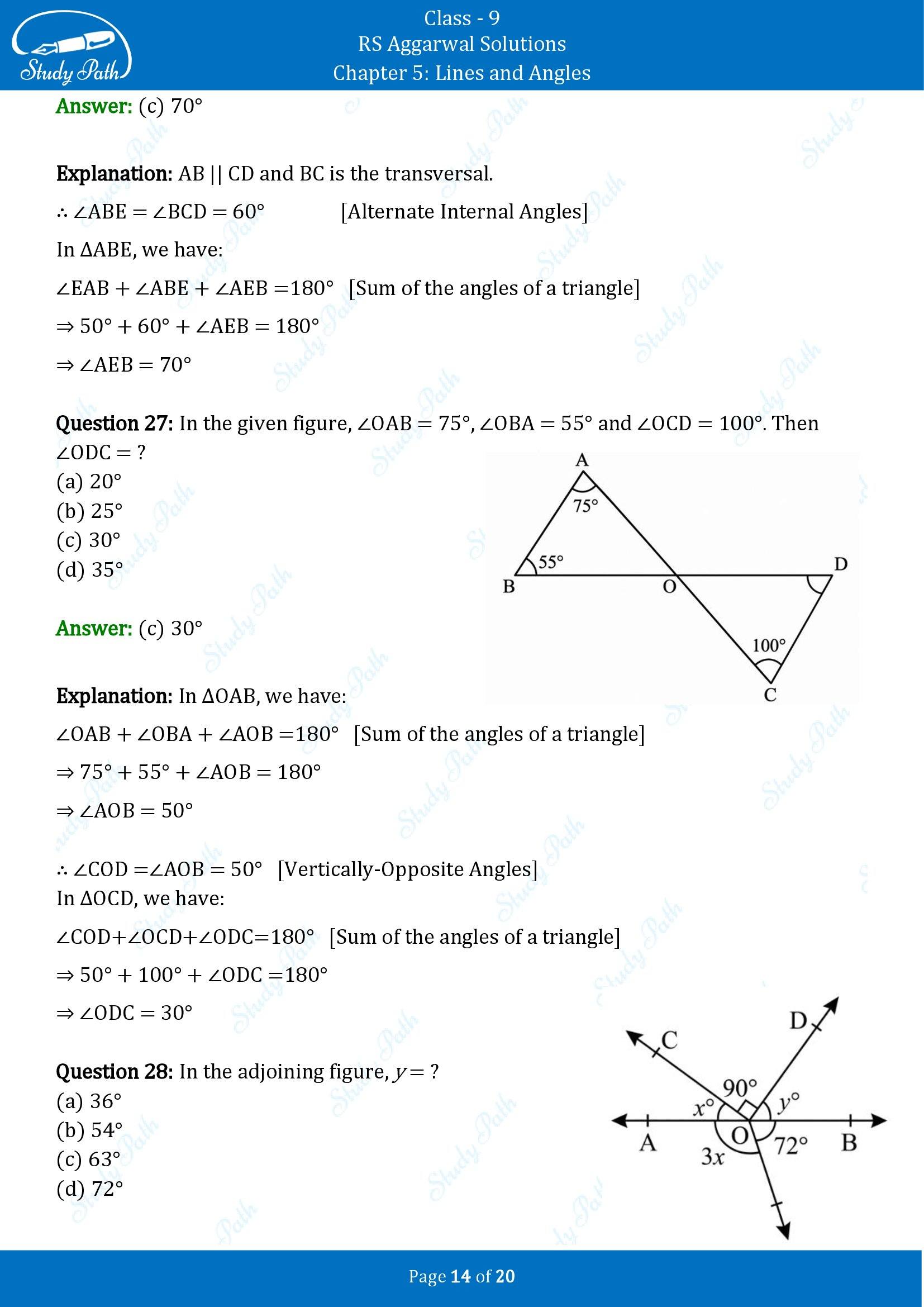 RS Aggarwal Solutions Class 9 Chapter 5 Lines and Angles Multiple Choice Questions MCQs 00014