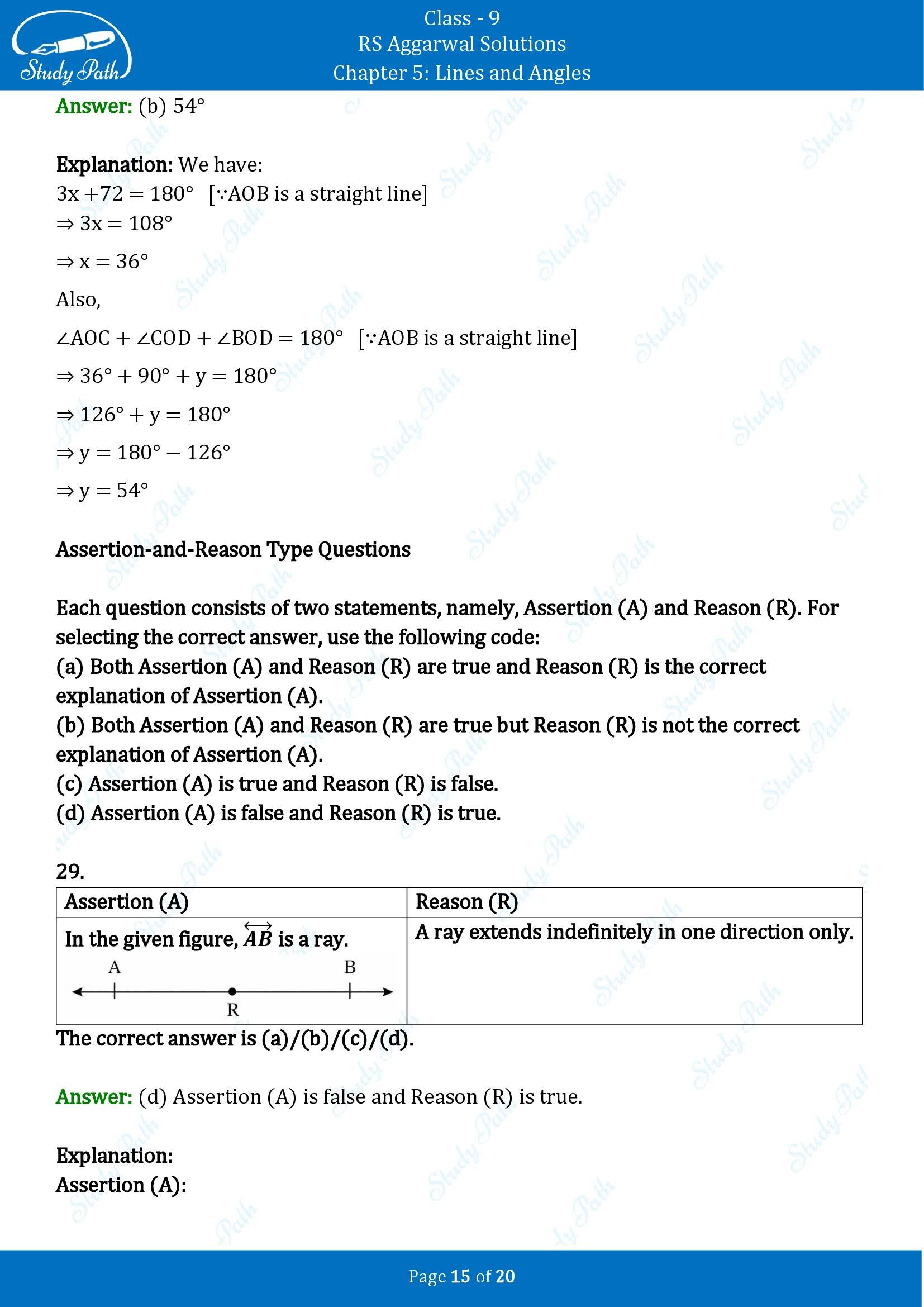 RS Aggarwal Solutions Class 9 Chapter 5 Lines and Angles Multiple Choice Questions MCQs 00015
