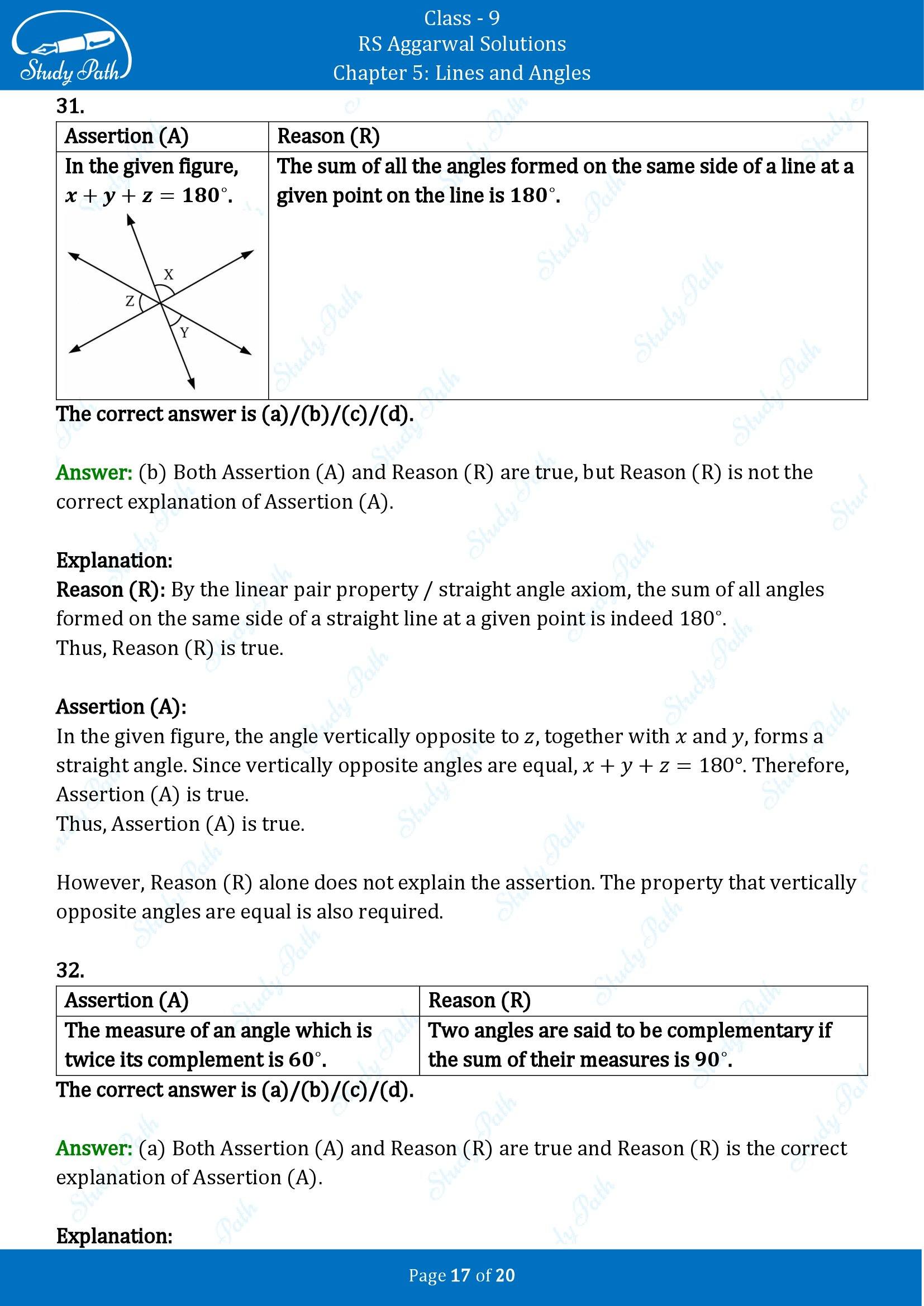 RS Aggarwal Solutions Class 9 Chapter 5 Lines and Angles Multiple Choice Questions MCQs 00017