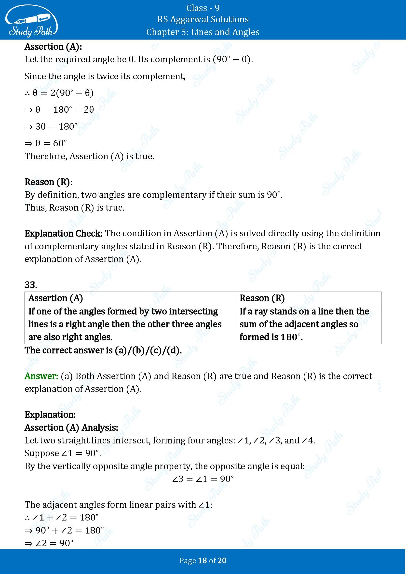 RS Aggarwal Solutions Class 9 Chapter 5 Lines and Angles Multiple Choice Questions MCQs 00018