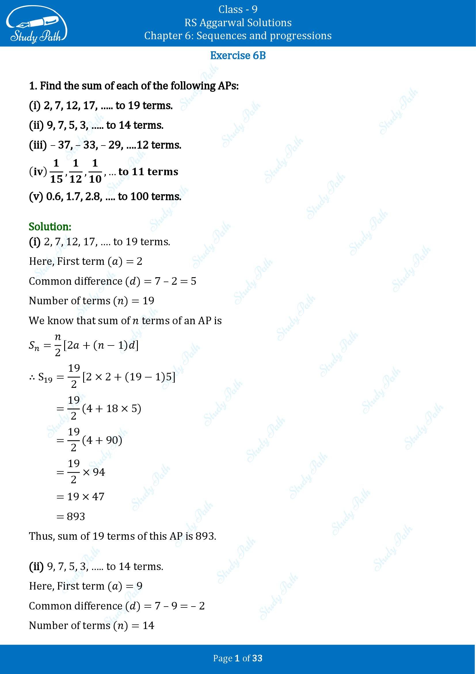 RS Aggarwal Solutions Class 9 Chapter 6 Sequences and Progressions Exercise 6B 00001