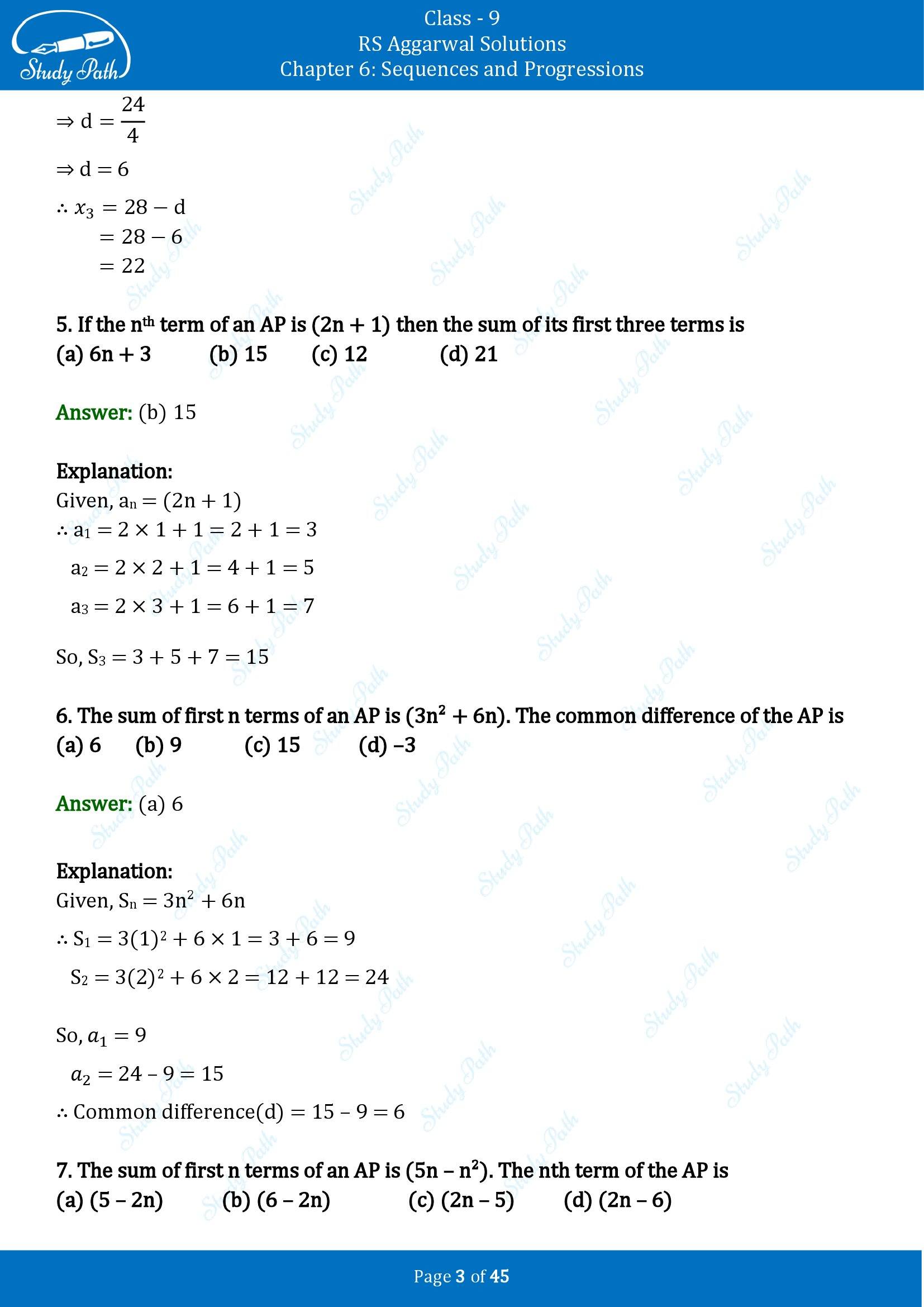 RS Aggarwal Solutions Class 9 Chapter 6 Sequences and Progressions Multiple Choice Questions MCQs 00003