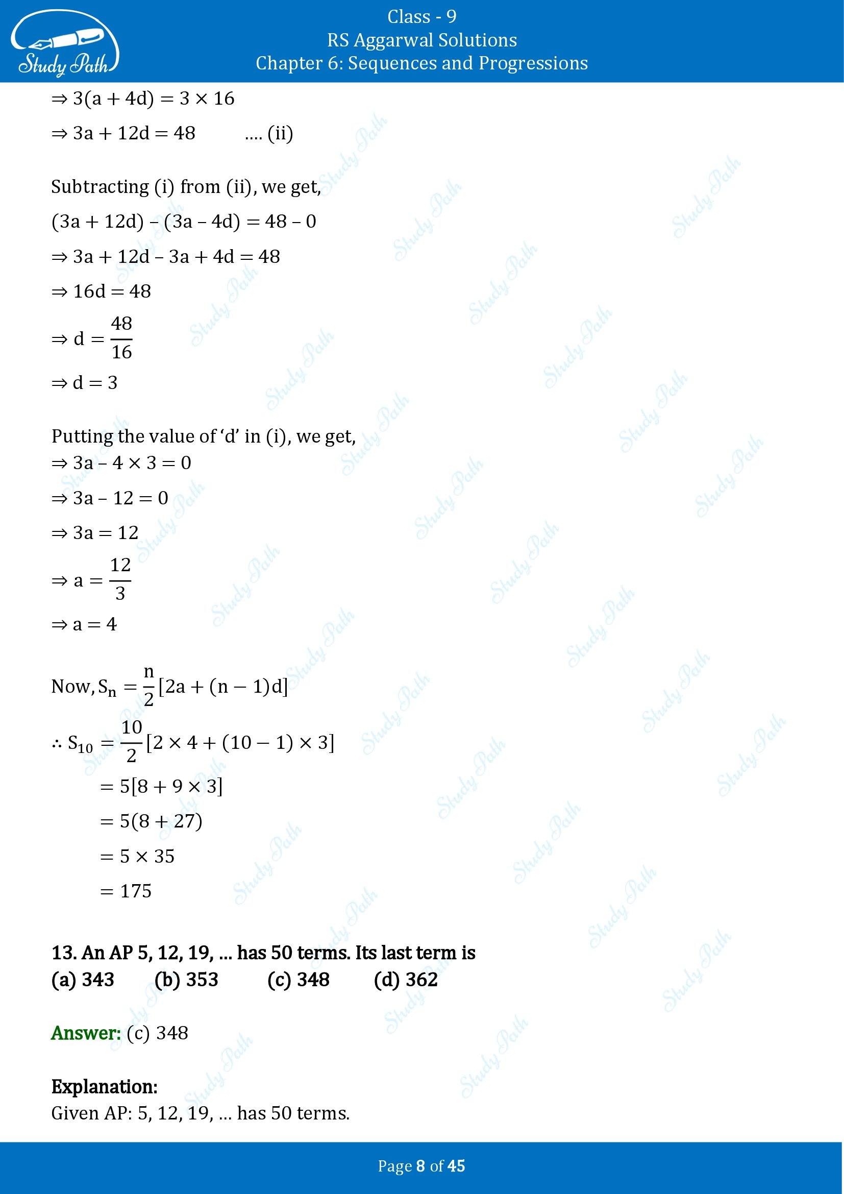 RS Aggarwal Solutions Class 9 Chapter 6 Sequences and Progressions Multiple Choice Questions MCQs 00008