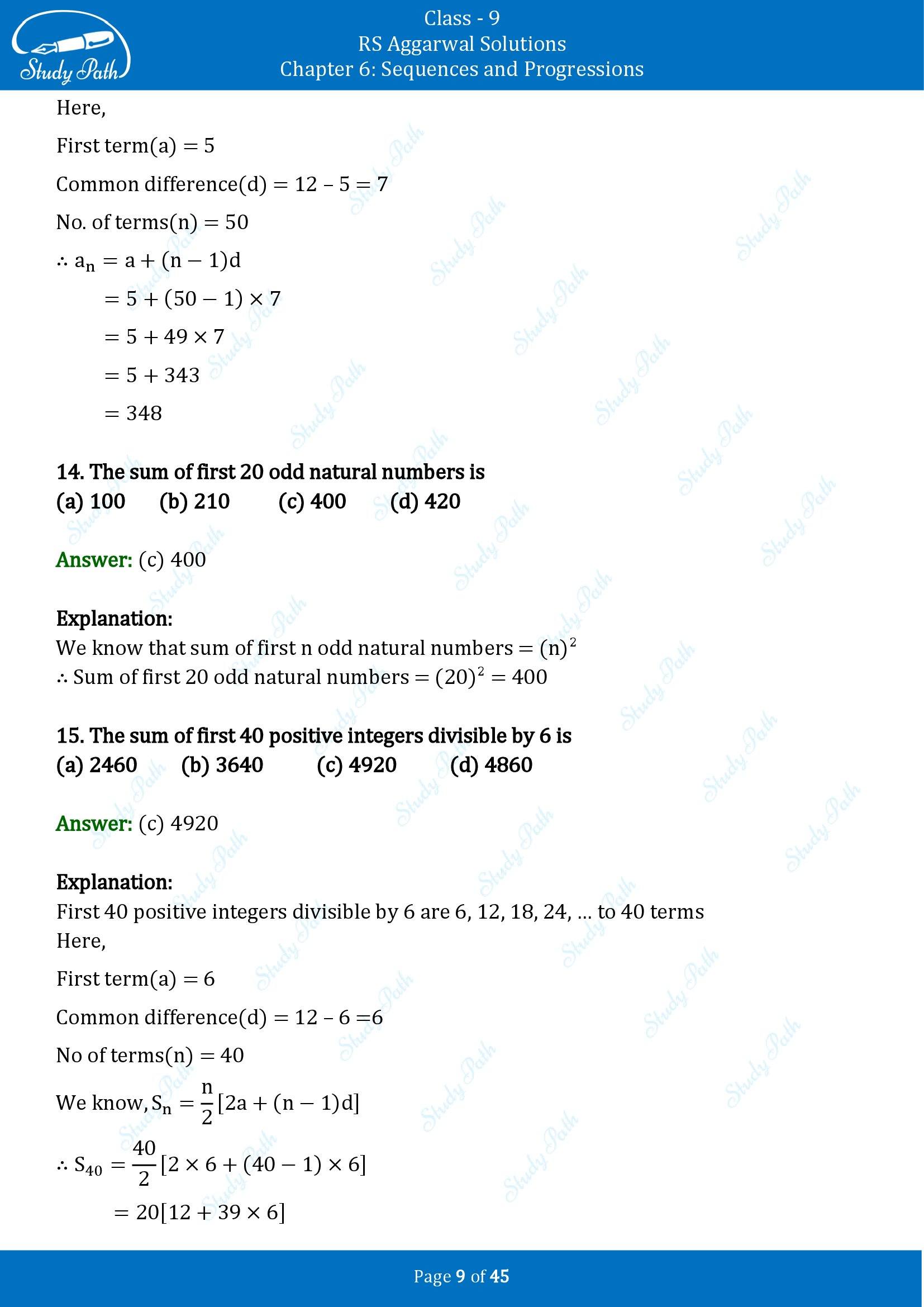 RS Aggarwal Solutions Class 9 Chapter 6 Sequences and Progressions Multiple Choice Questions MCQs 00009