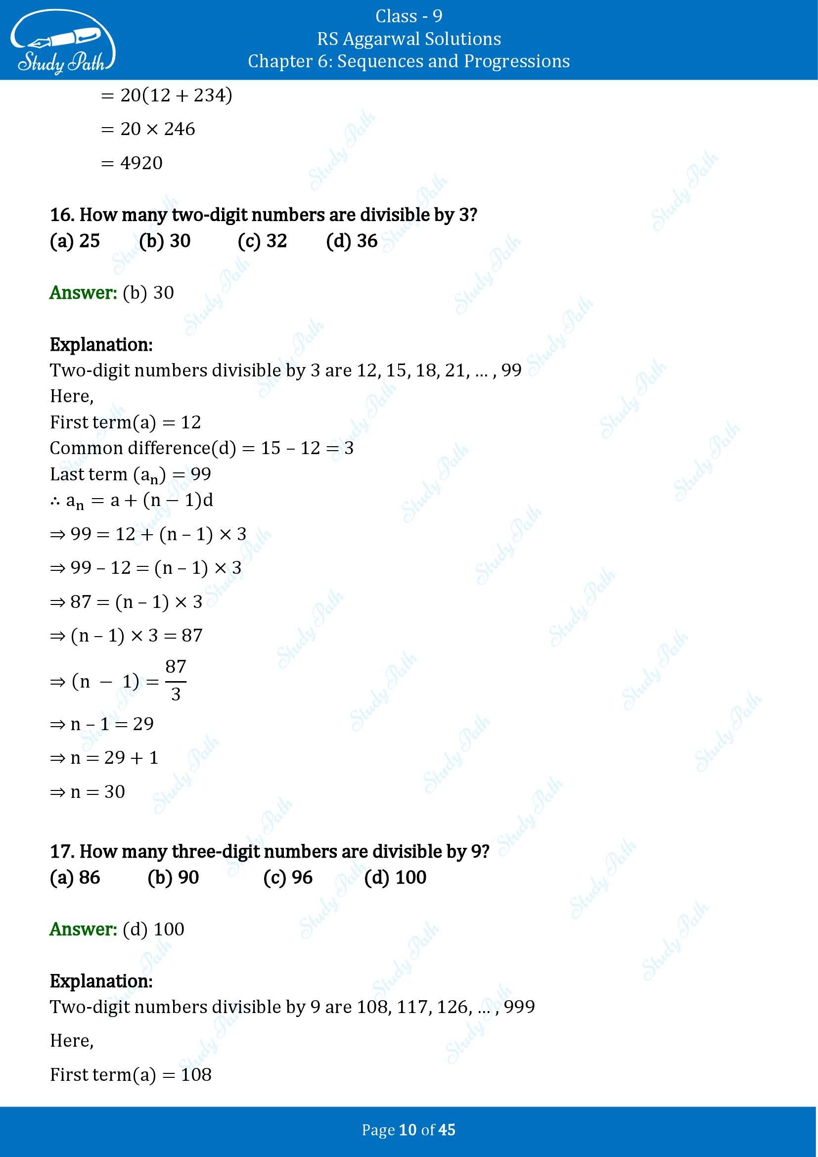 RS Aggarwal Solutions Class 9 Chapter 6 Sequences and Progressions Multiple Choice Questions MCQs 00010
