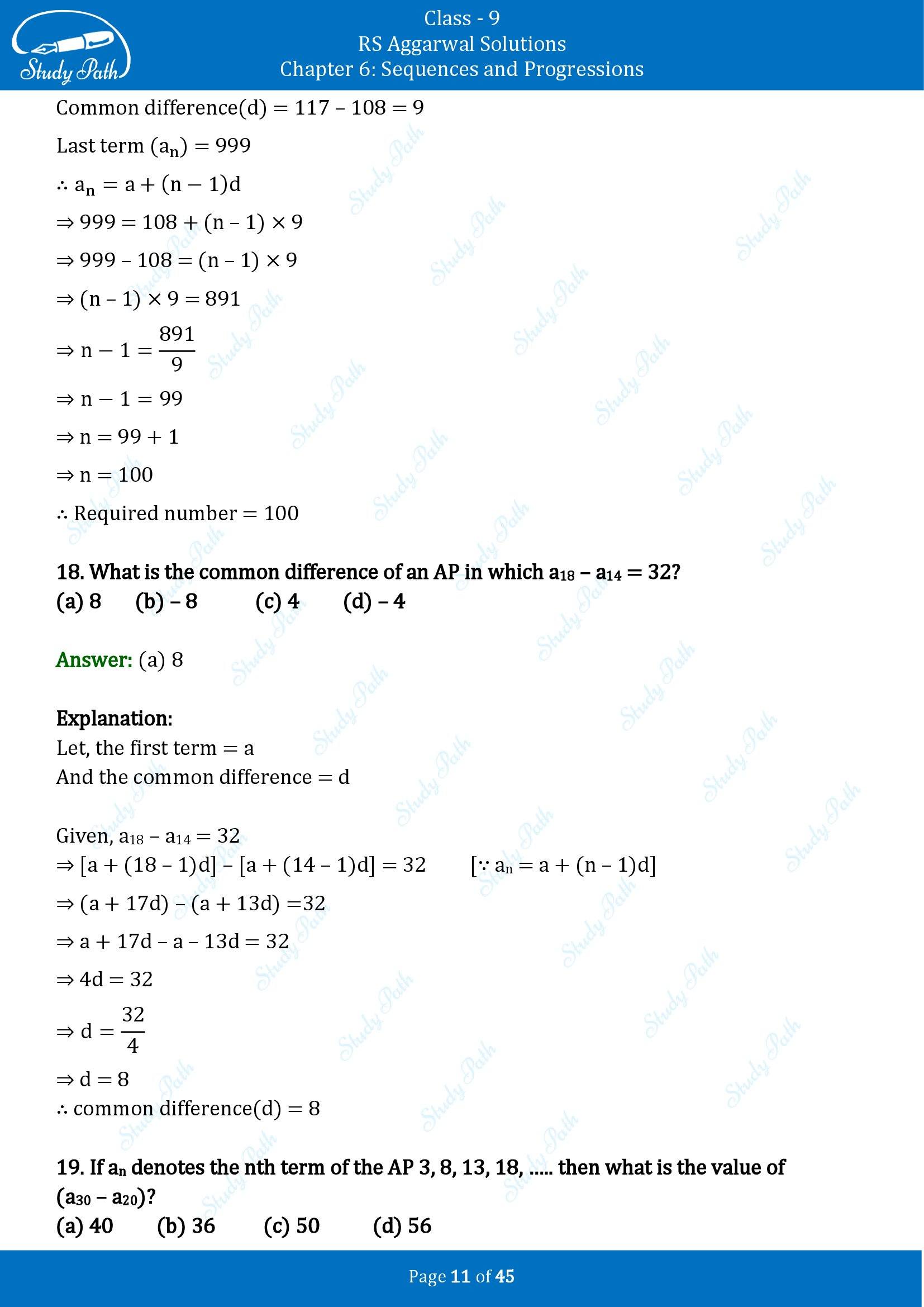 RS Aggarwal Solutions Class 9 Chapter 6 Sequences and Progressions Multiple Choice Questions MCQs 00011