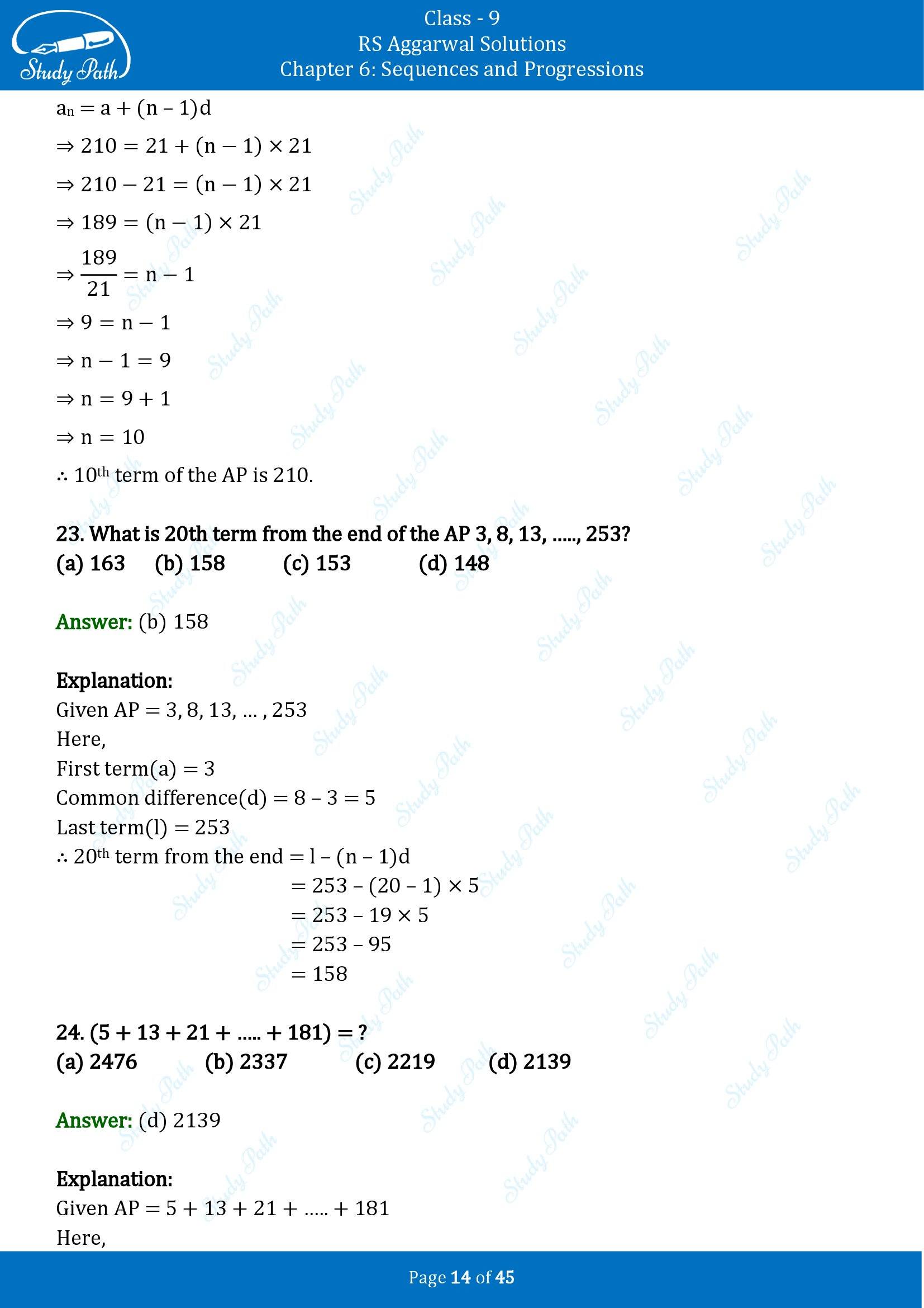 RS Aggarwal Solutions Class 9 Chapter 6 Sequences and Progressions Multiple Choice Questions MCQs 00014