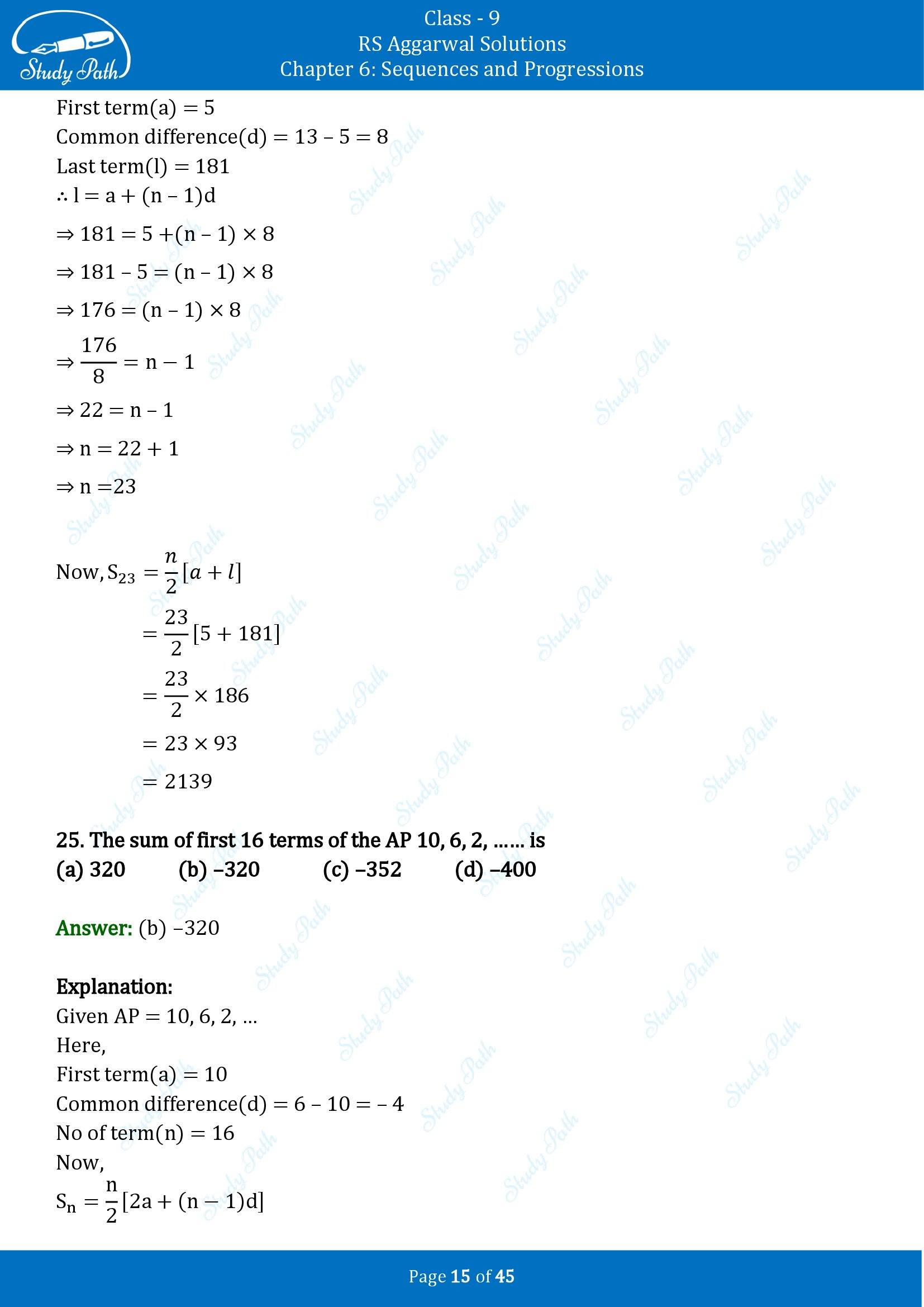 RS Aggarwal Solutions Class 9 Chapter 6 Sequences and Progressions Multiple Choice Questions MCQs 00015