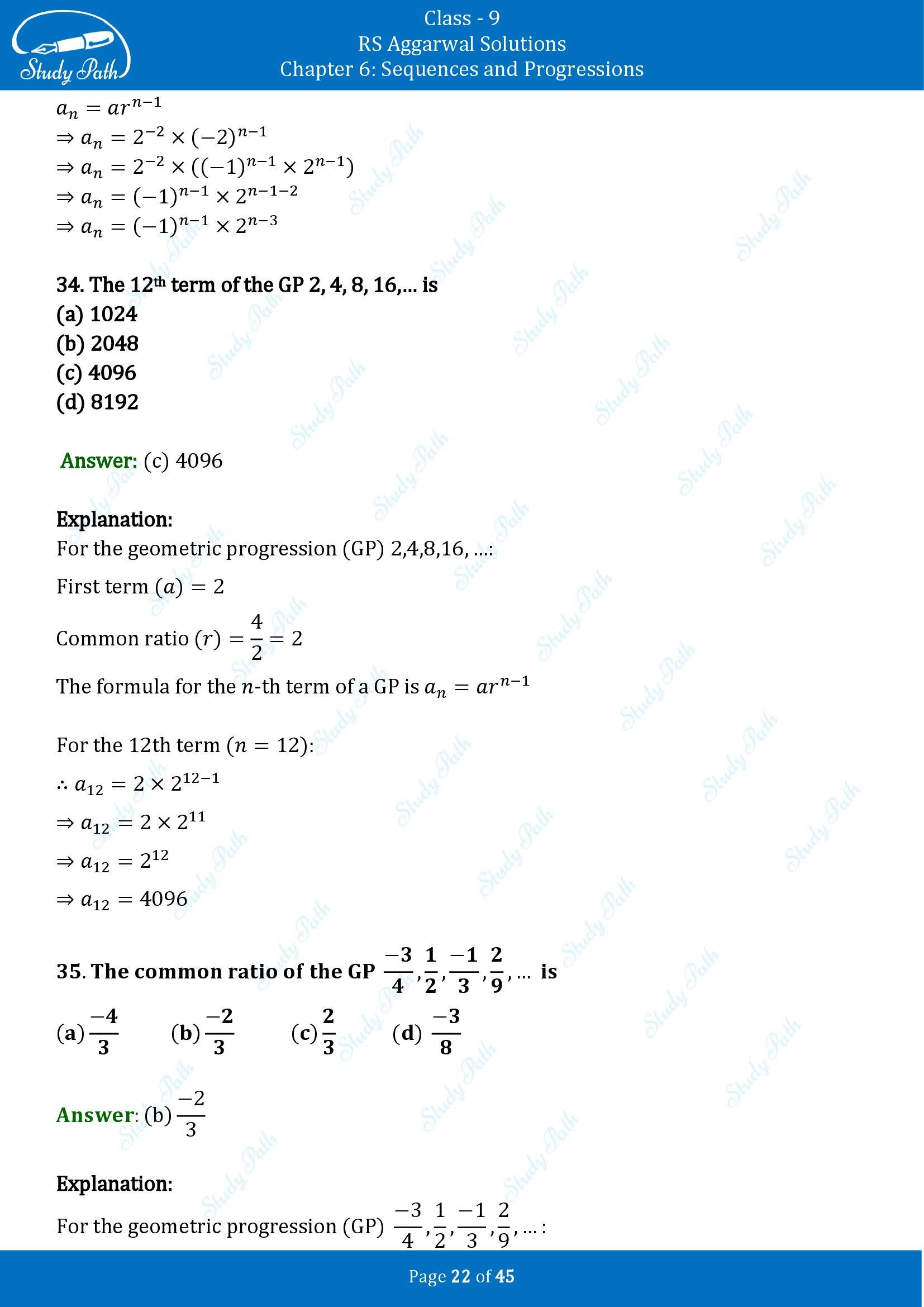RS Aggarwal Solutions Class 9 Chapter 6 Sequences and Progressions Multiple Choice Questions MCQs 00022