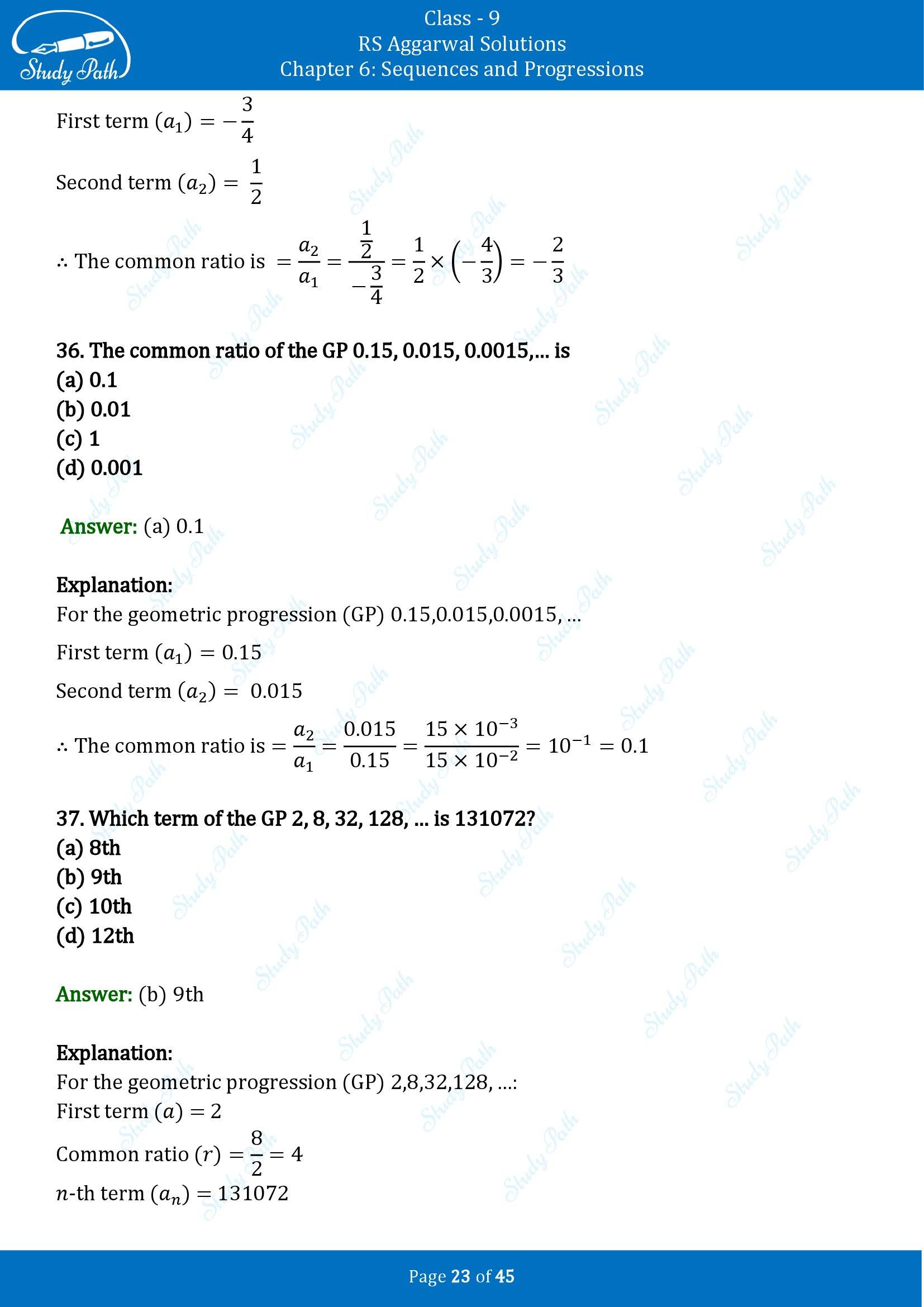 RS Aggarwal Solutions Class 9 Chapter 6 Sequences and Progressions Multiple Choice Questions MCQs 00023