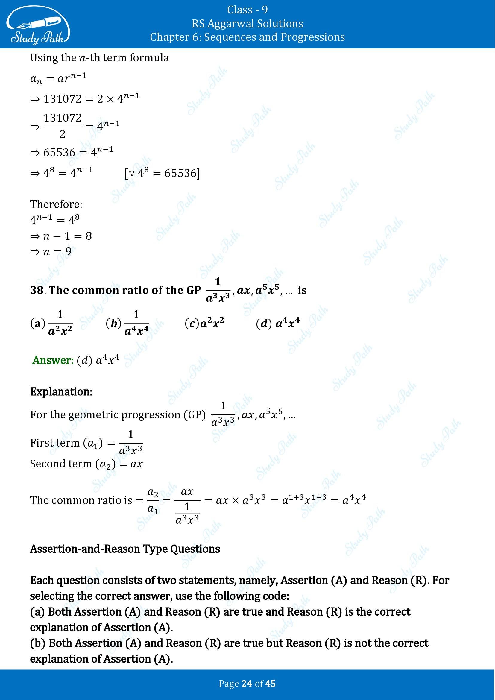 RS Aggarwal Solutions Class 9 Chapter 6 Sequences and Progressions Multiple Choice Questions MCQs 00024