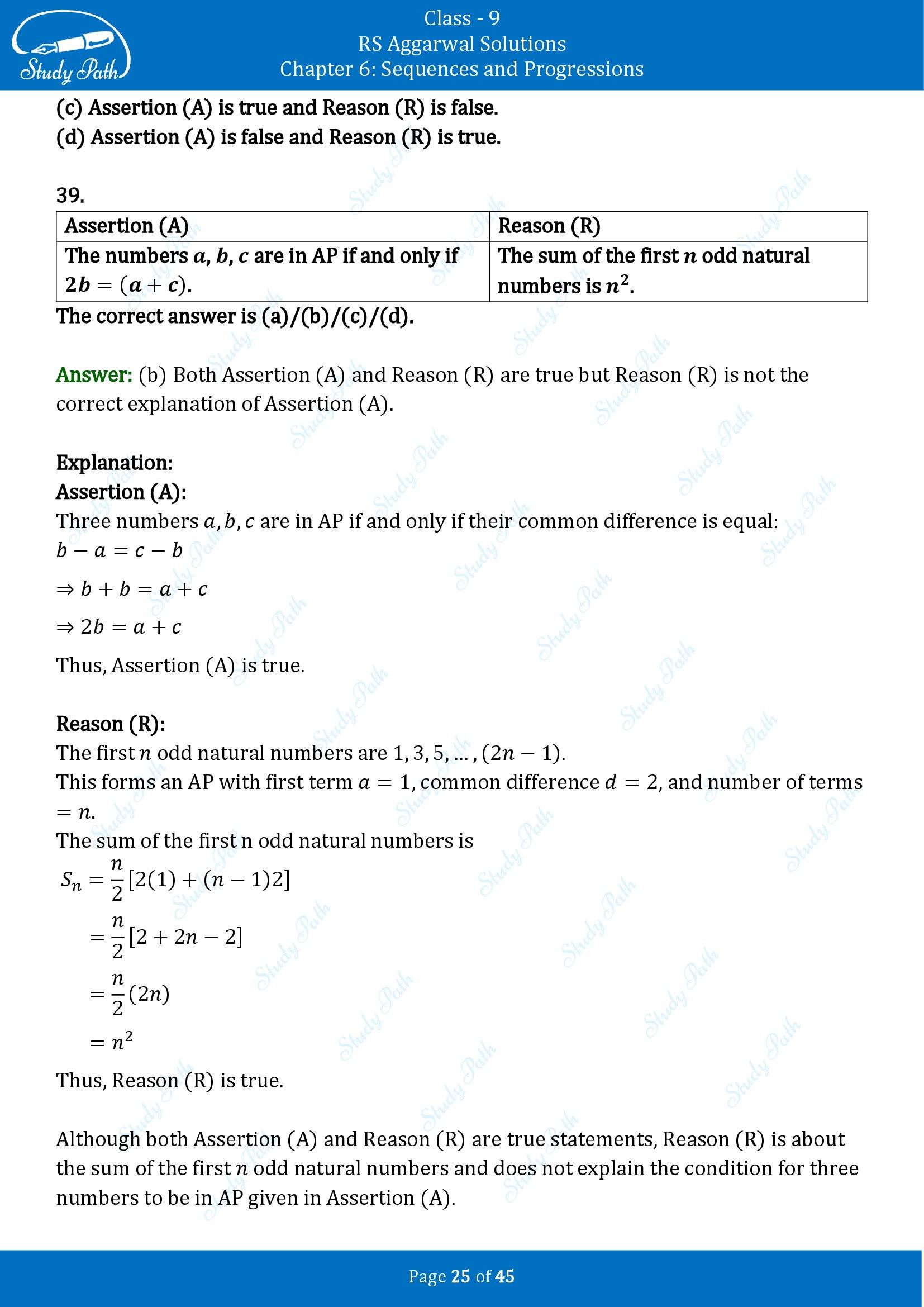 RS Aggarwal Solutions Class 9 Chapter 6 Sequences and Progressions Multiple Choice Questions MCQs 00025