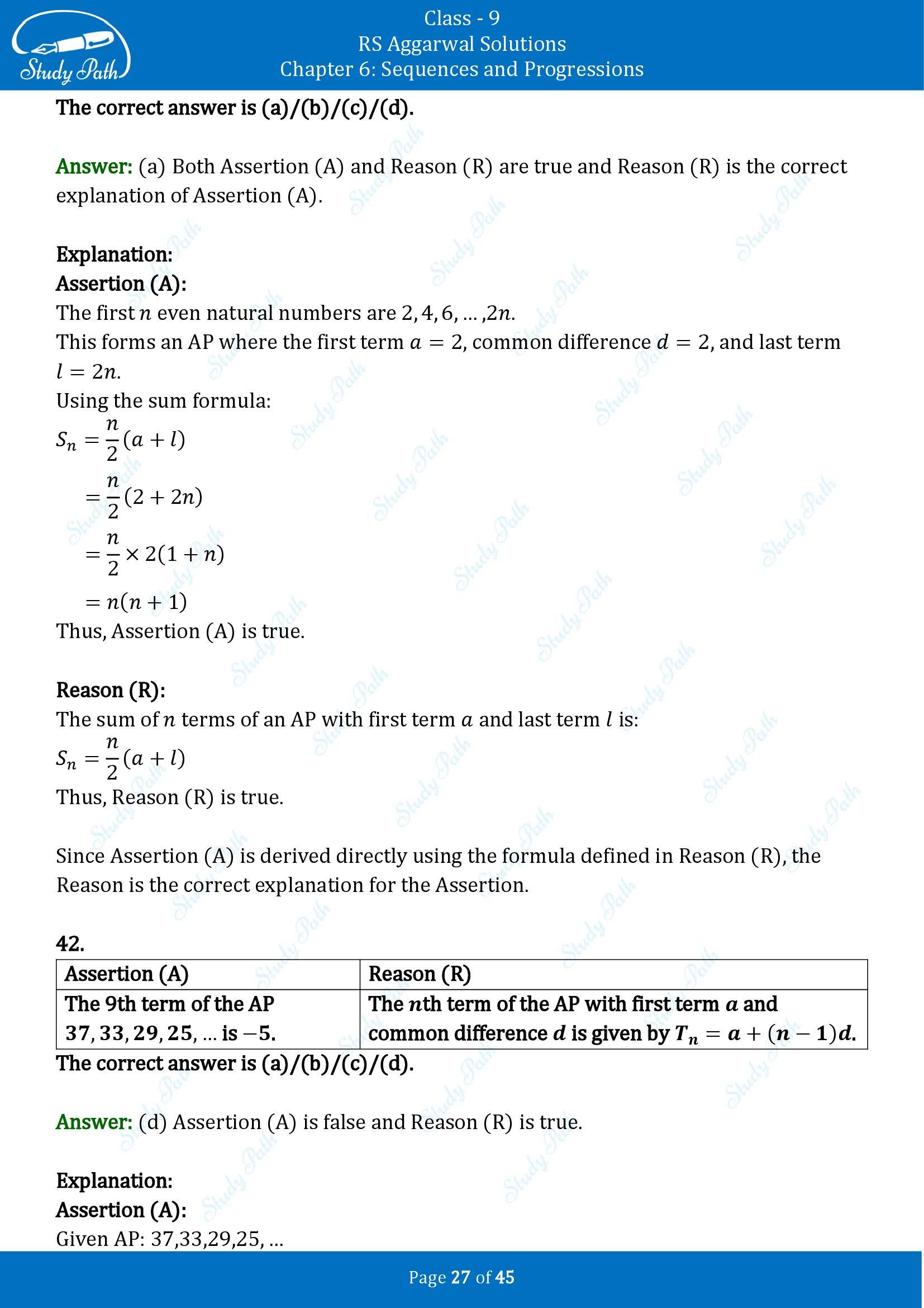RS Aggarwal Solutions Class 9 Chapter 6 Sequences and Progressions Multiple Choice Questions MCQs 00027