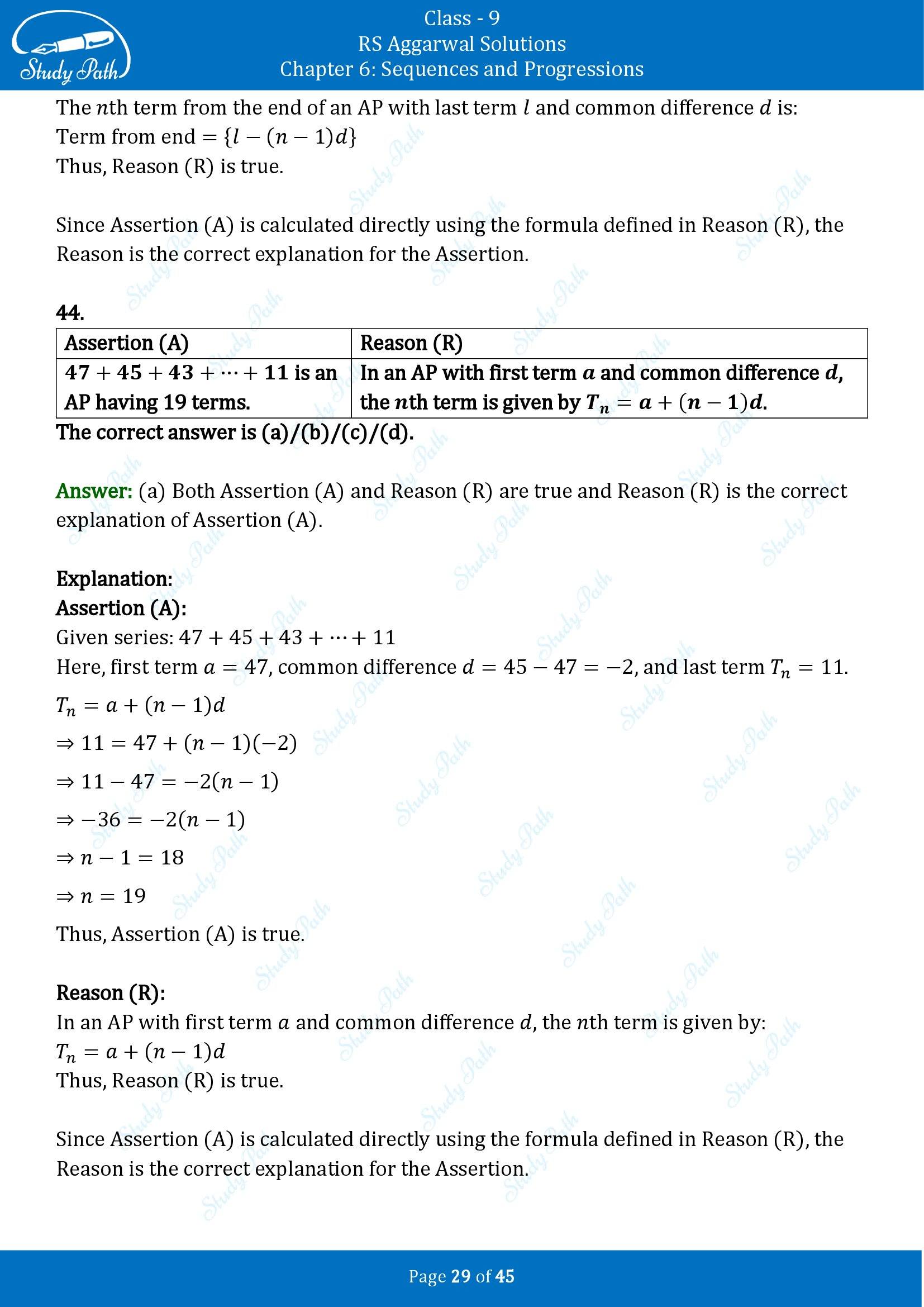 RS Aggarwal Solutions Class 9 Chapter 6 Sequences and Progressions Multiple Choice Questions MCQs 00029