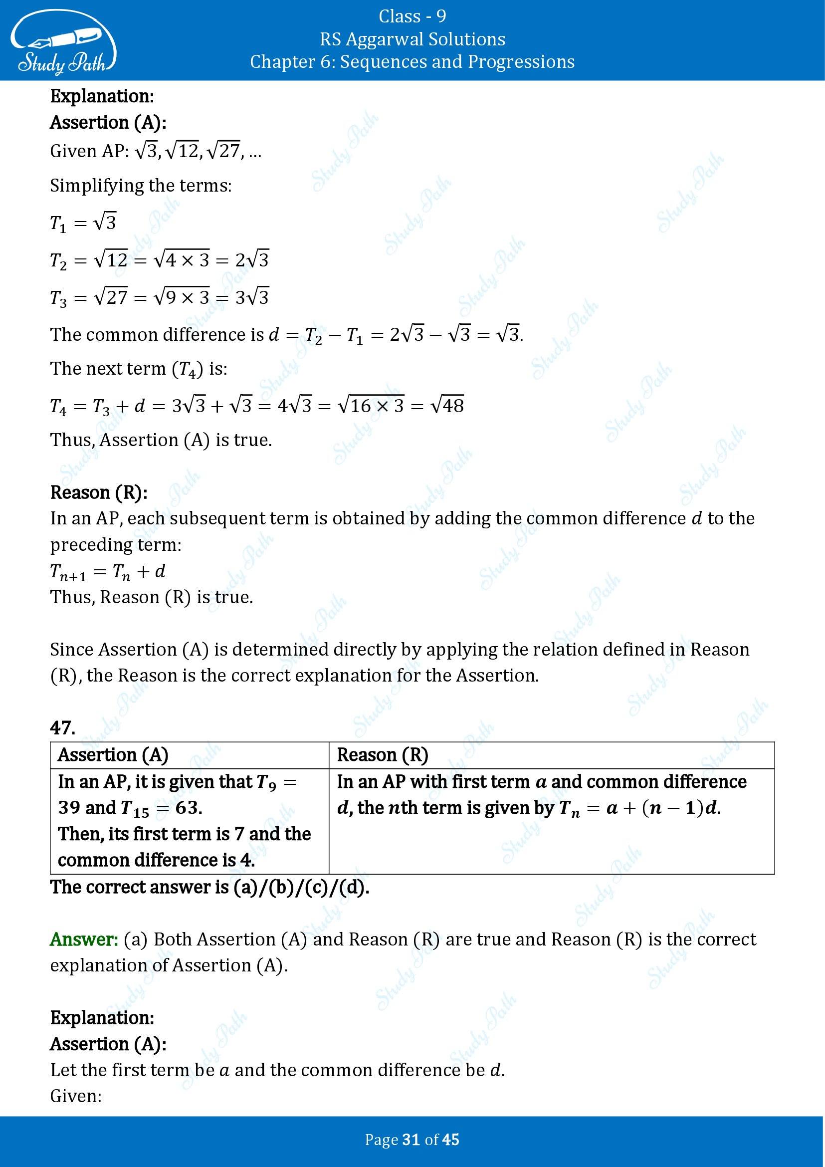 RS Aggarwal Solutions Class 9 Chapter 6 Sequences and Progressions Multiple Choice Questions MCQs 00031