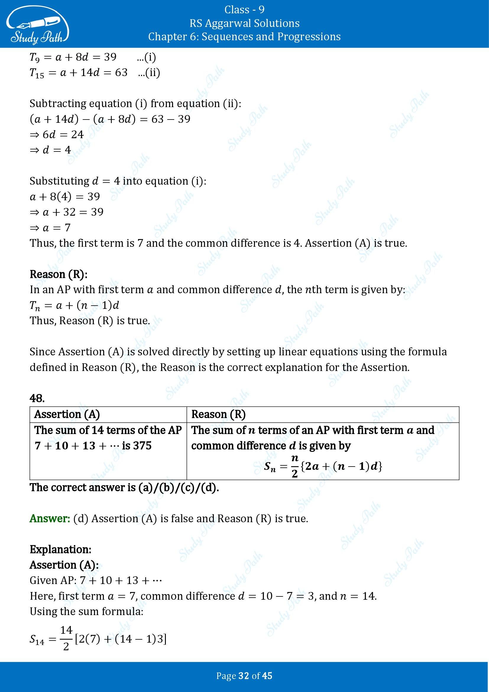 RS Aggarwal Solutions Class 9 Chapter 6 Sequences and Progressions Multiple Choice Questions MCQs 00032
