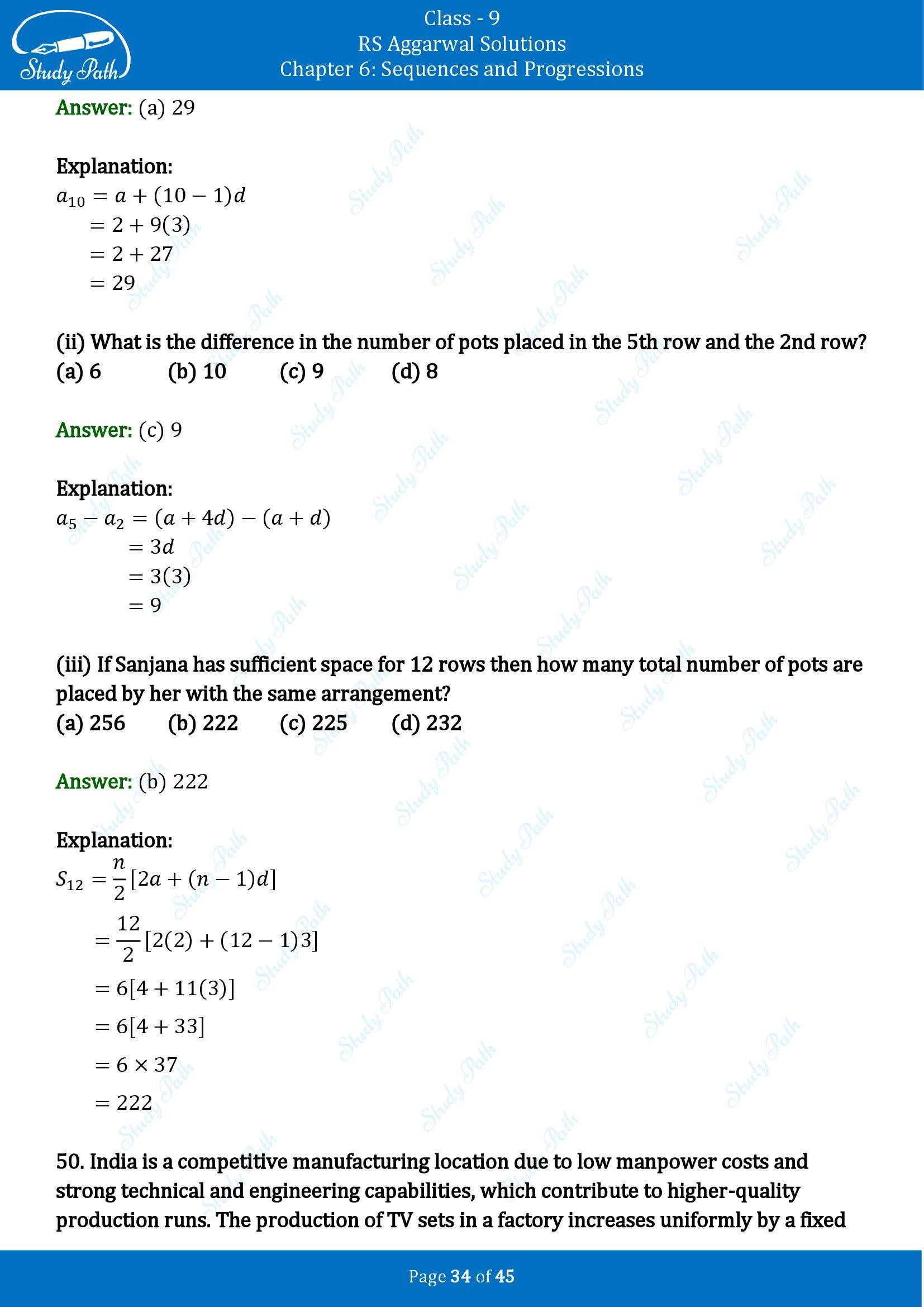 RS Aggarwal Solutions Class 9 Chapter 6 Sequences and Progressions Multiple Choice Questions MCQs 00034