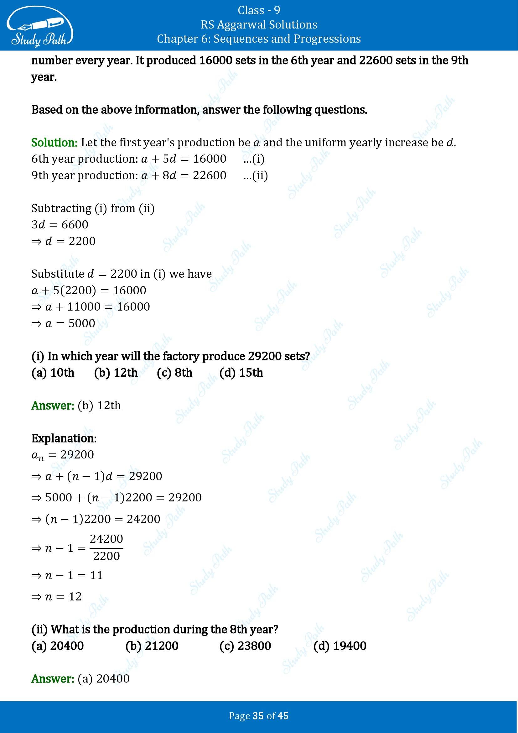 RS Aggarwal Solutions Class 9 Chapter 6 Sequences and Progressions Multiple Choice Questions MCQs 00035