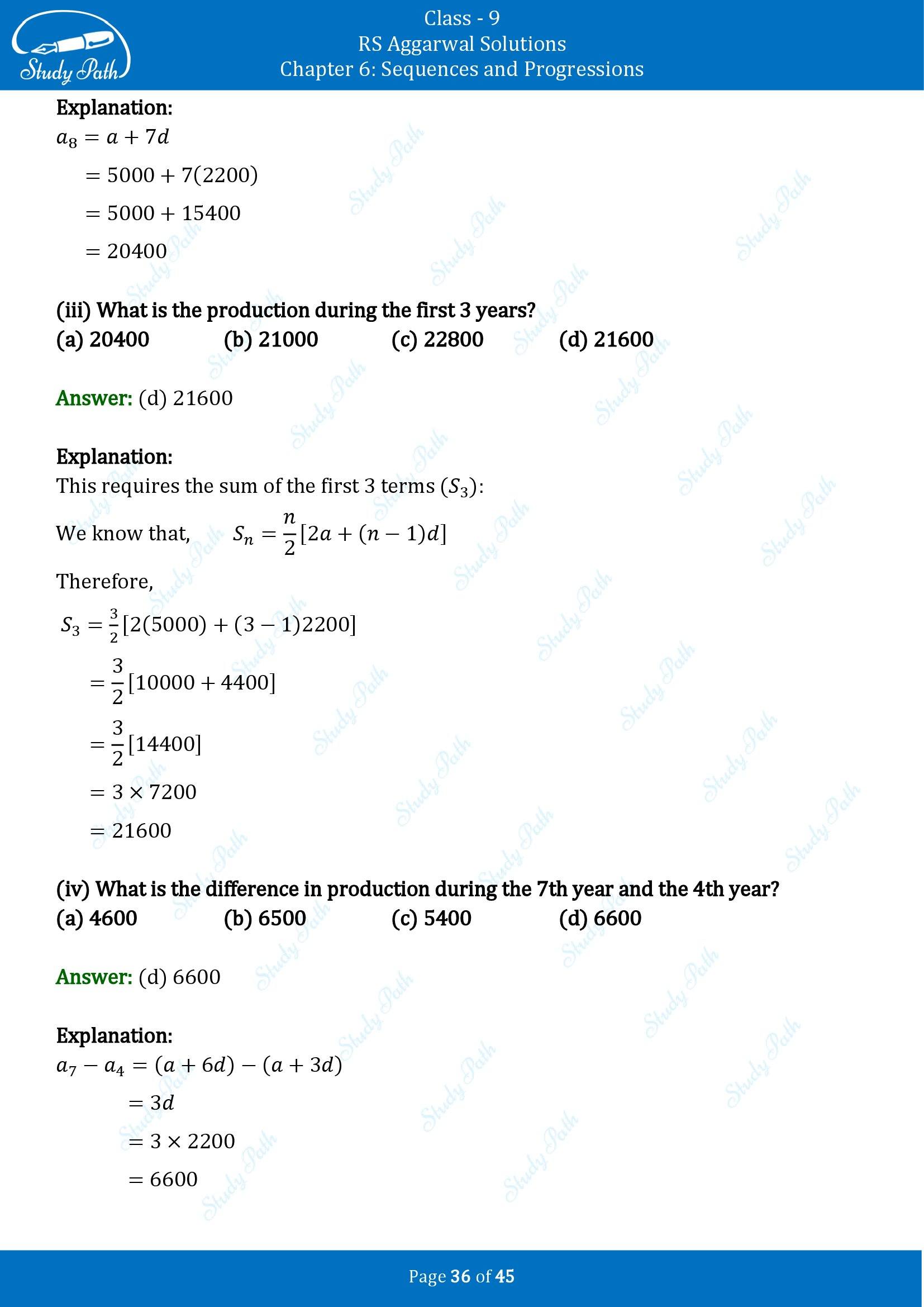 RS Aggarwal Solutions Class 9 Chapter 6 Sequences and Progressions Multiple Choice Questions MCQs 00036