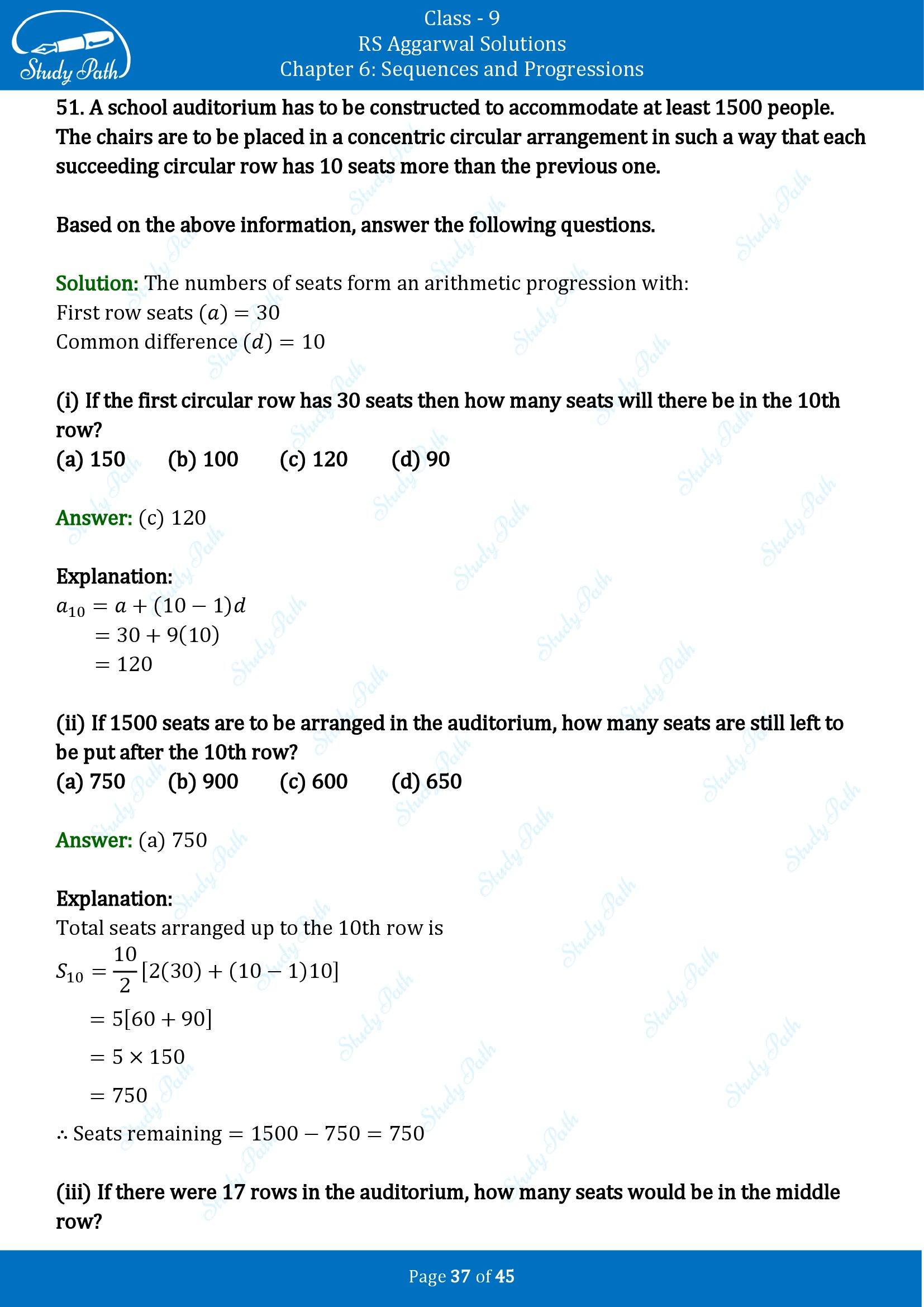 RS Aggarwal Solutions Class 9 Chapter 6 Sequences and Progressions Multiple Choice Questions MCQs 00037
