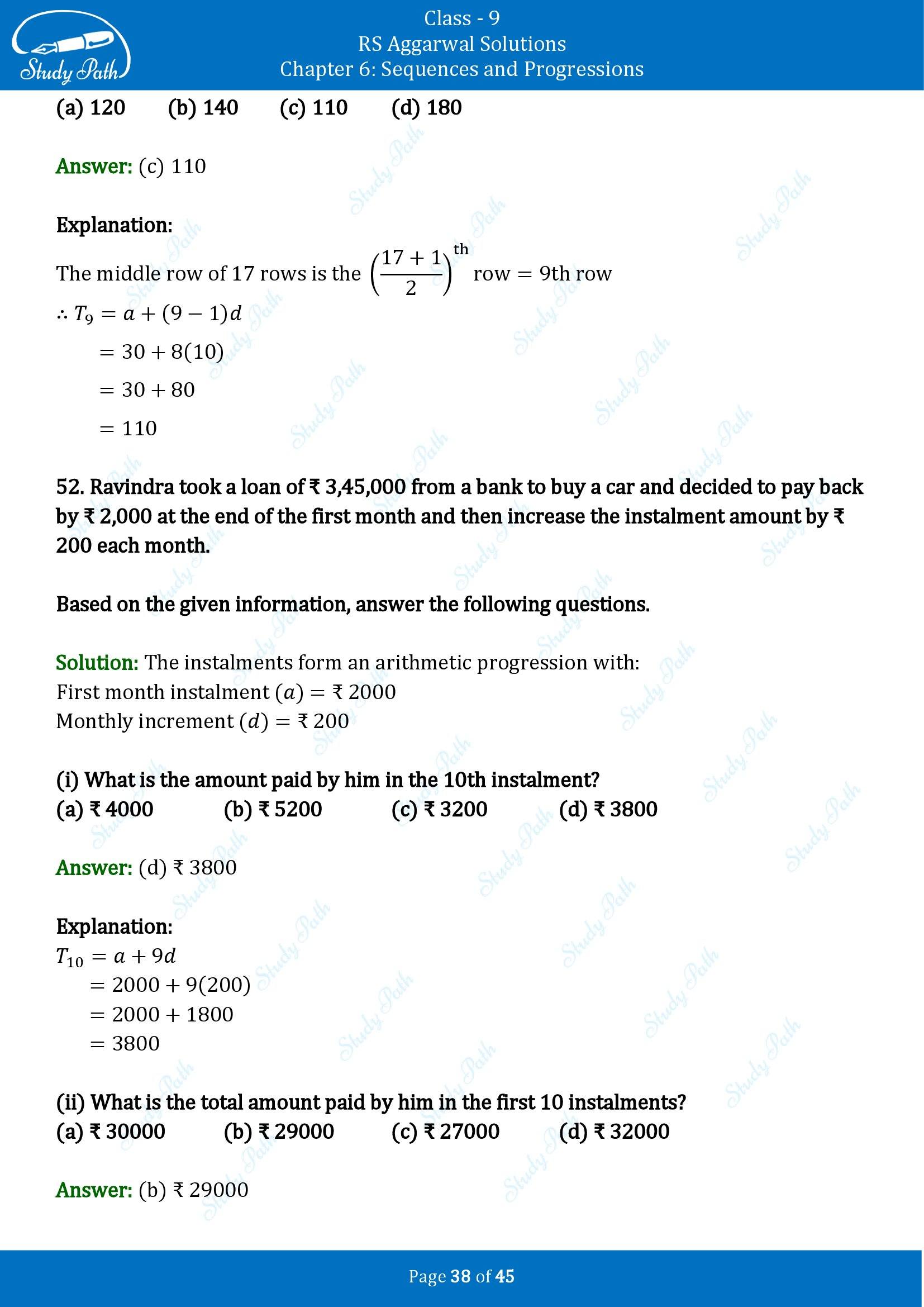 RS Aggarwal Solutions Class 9 Chapter 6 Sequences and Progressions Multiple Choice Questions MCQs 00038