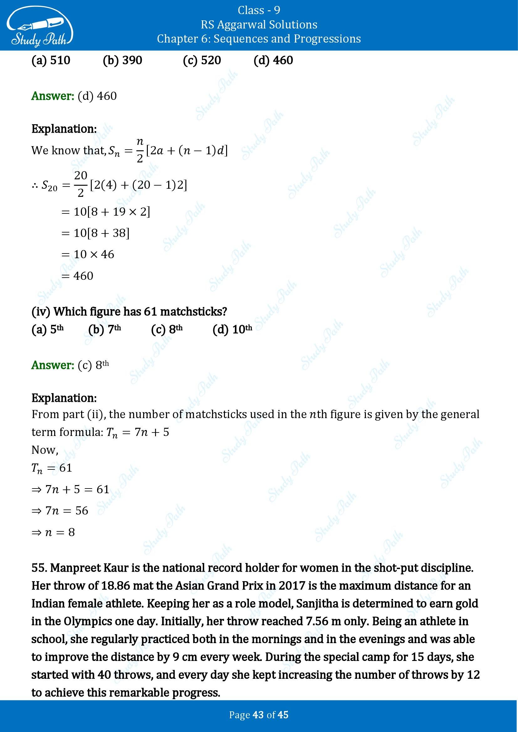 RS Aggarwal Solutions Class 9 Chapter 6 Sequences and Progressions Multiple Choice Questions MCQs 00043