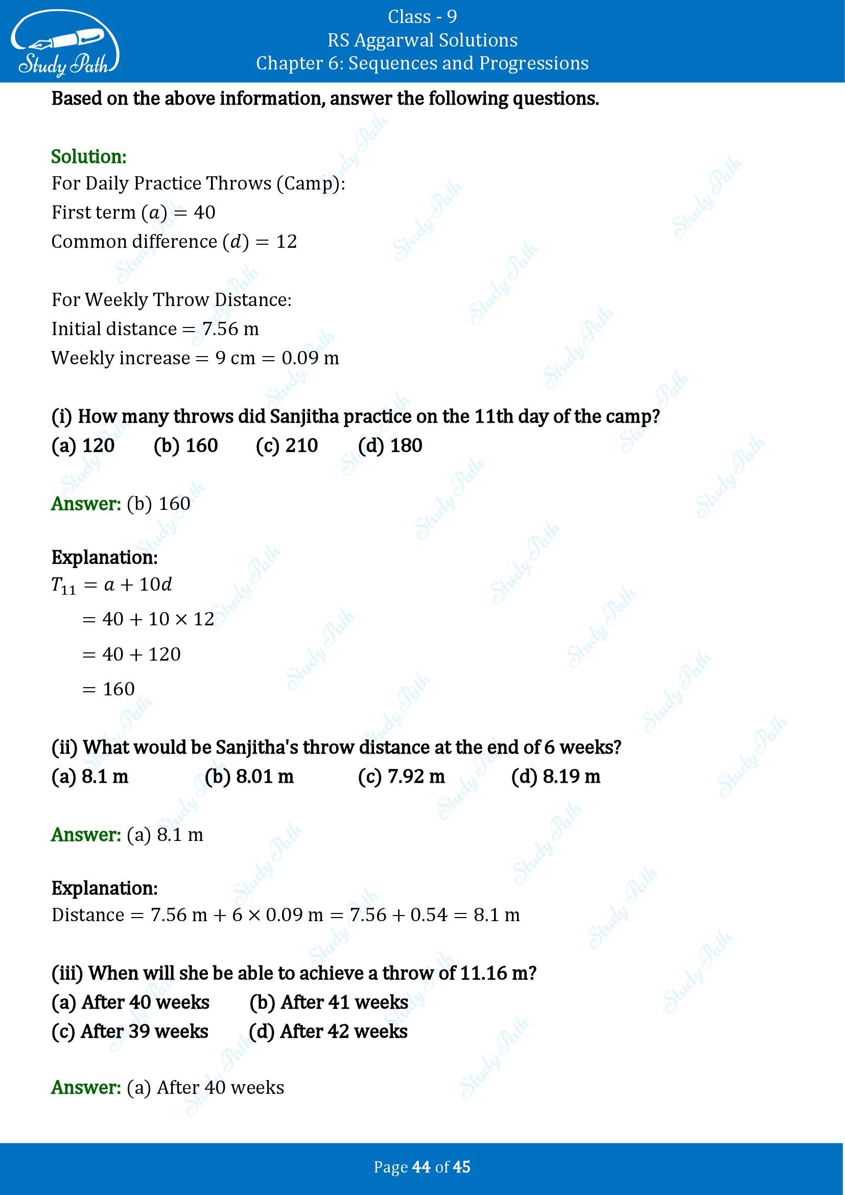 RS Aggarwal Solutions Class 9 Chapter 6 Sequences and Progressions Multiple Choice Questions MCQs 00044