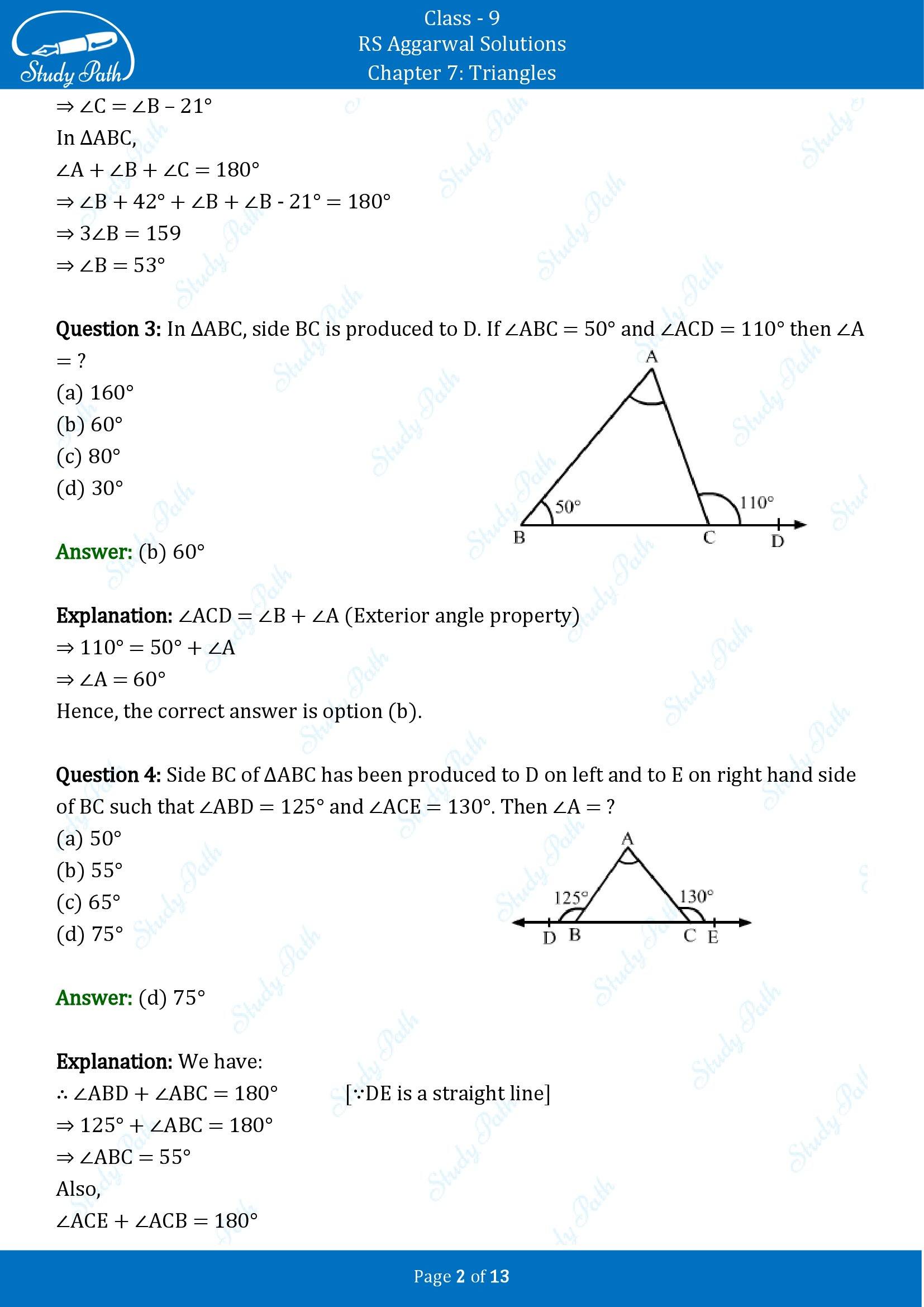 RS Aggarwal Solutions Class 9 Chapter 7 Triangles Multiple Choice Questions MCQs 00002
