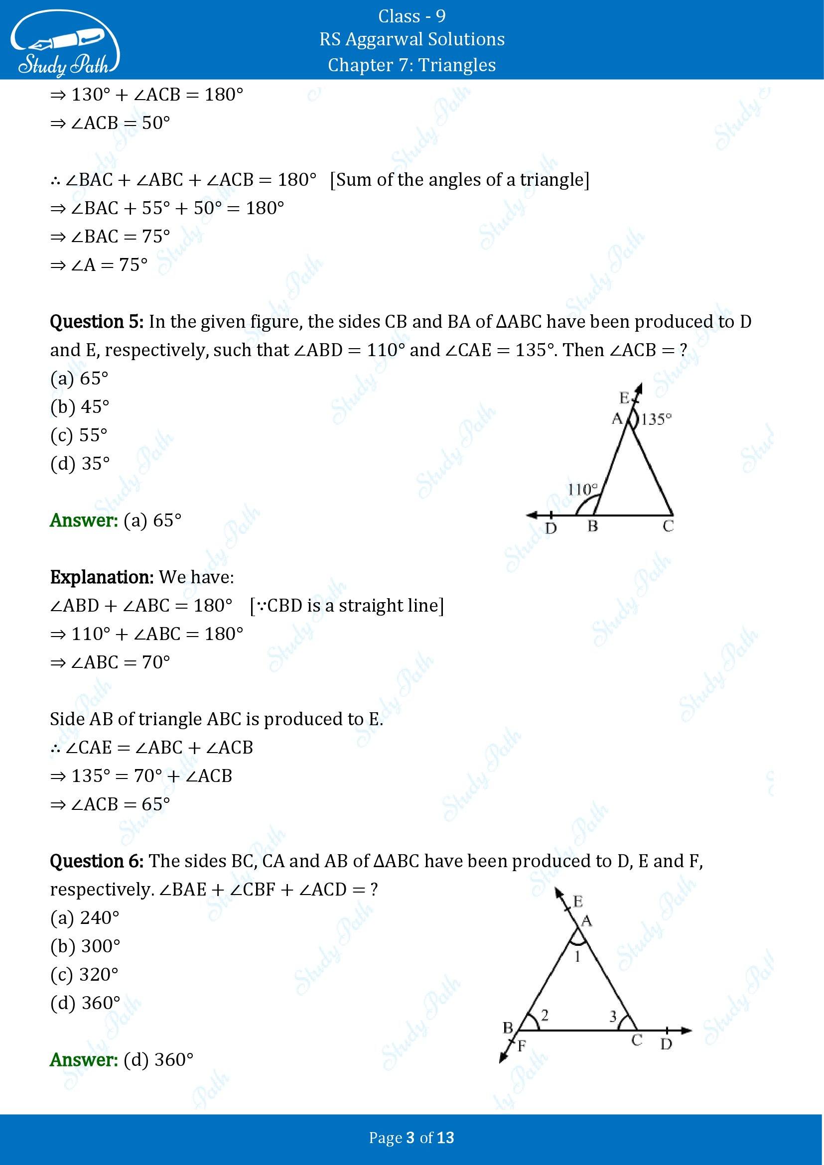 RS Aggarwal Solutions Class 9 Chapter 7 Triangles Multiple Choice Questions MCQs 00003
