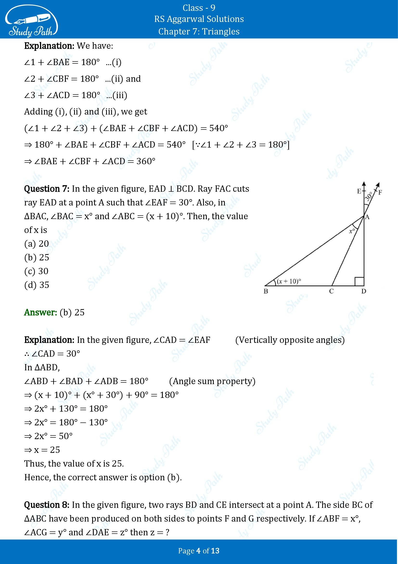RS Aggarwal Solutions Class 9 Chapter 7 Triangles Multiple Choice Questions MCQs 00004