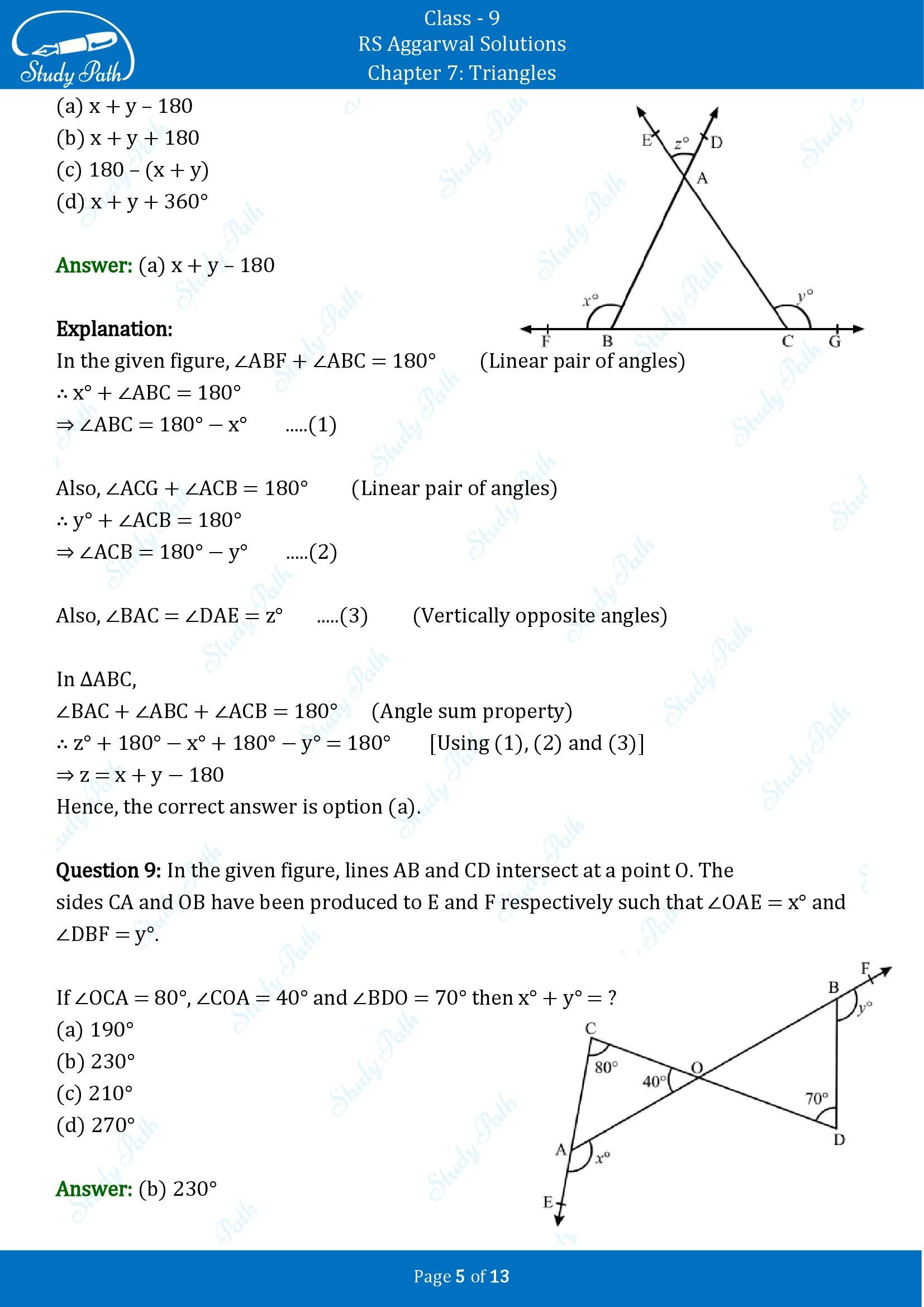 RS Aggarwal Solutions Class 9 Chapter 7 Triangles Multiple Choice Questions MCQs 00005