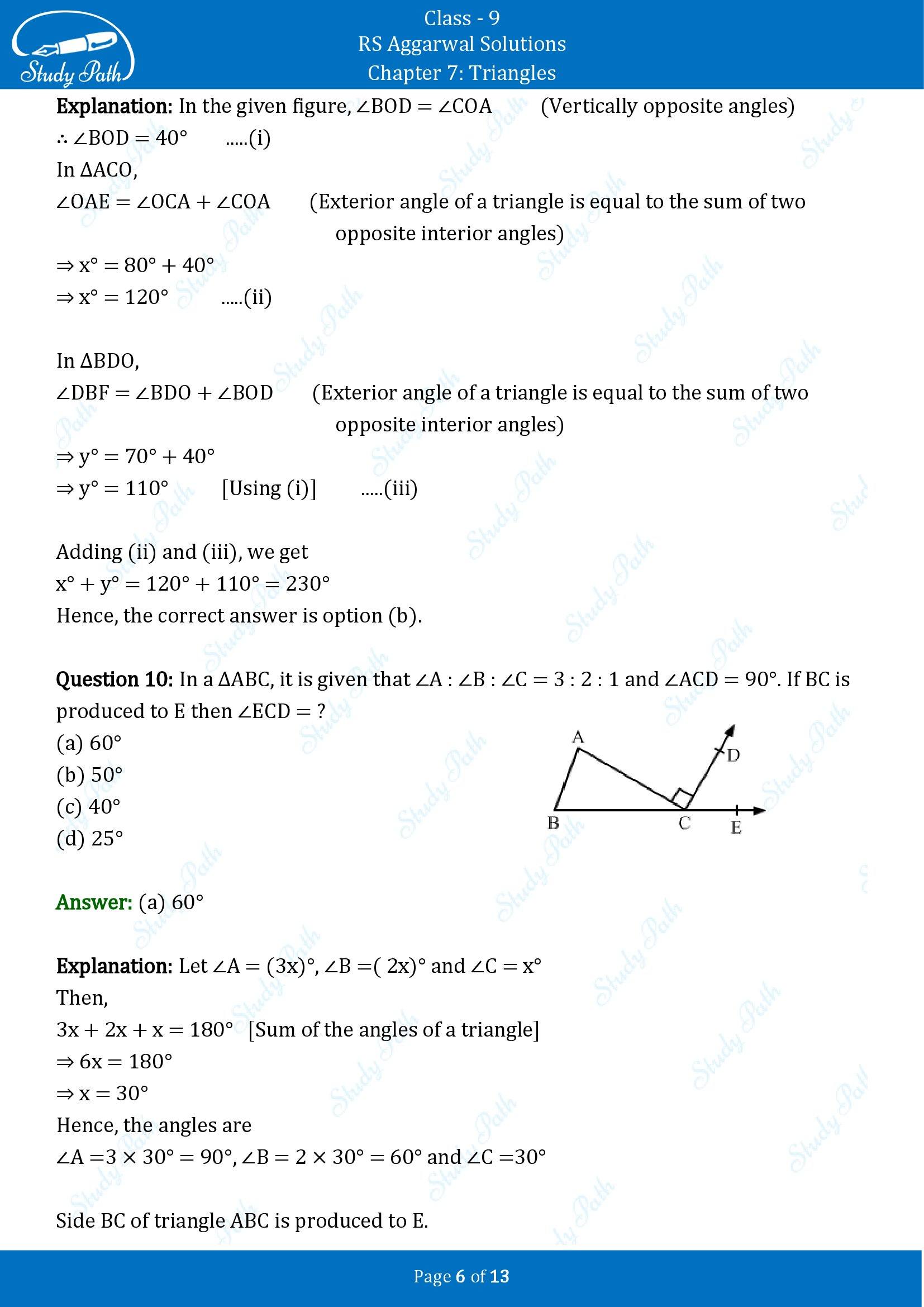 RS Aggarwal Solutions Class 9 Chapter 7 Triangles Multiple Choice Questions MCQs 00006