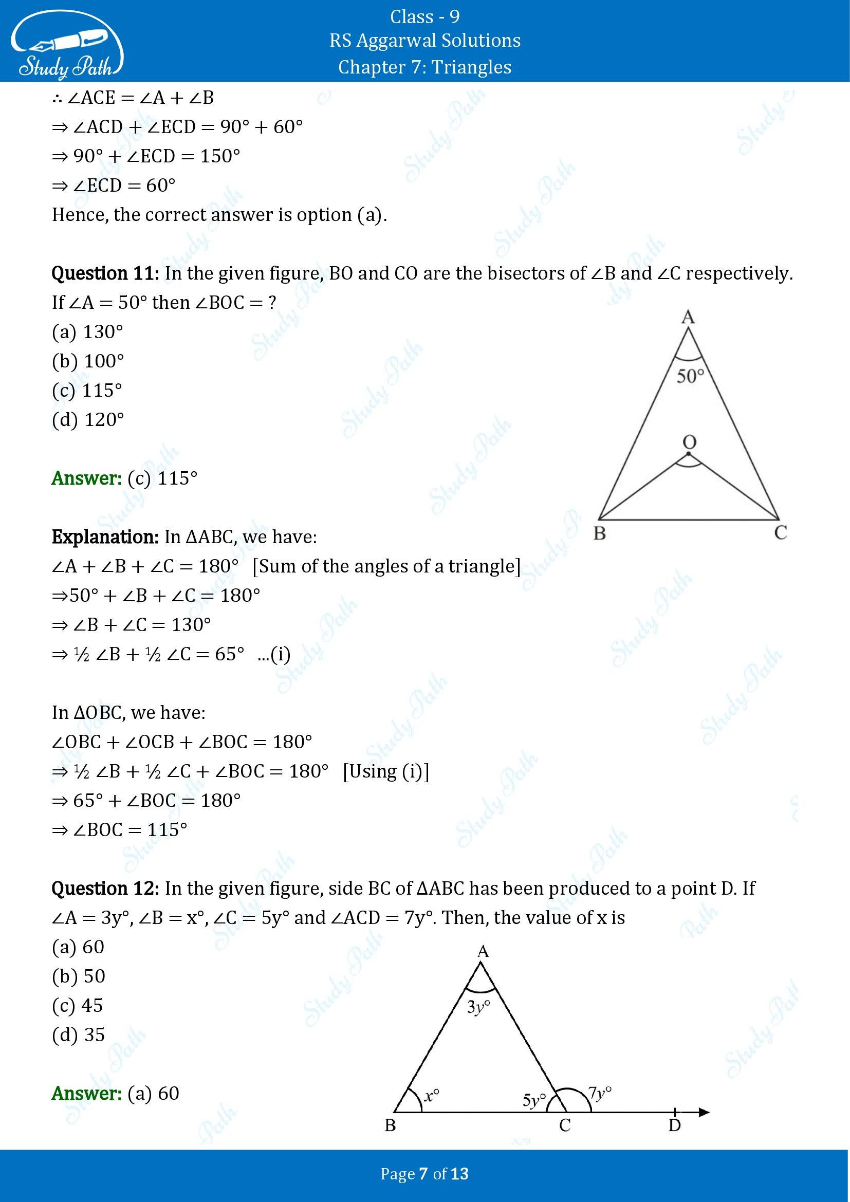 RS Aggarwal Solutions Class 9 Chapter 7 Triangles Multiple Choice Questions MCQs 00007