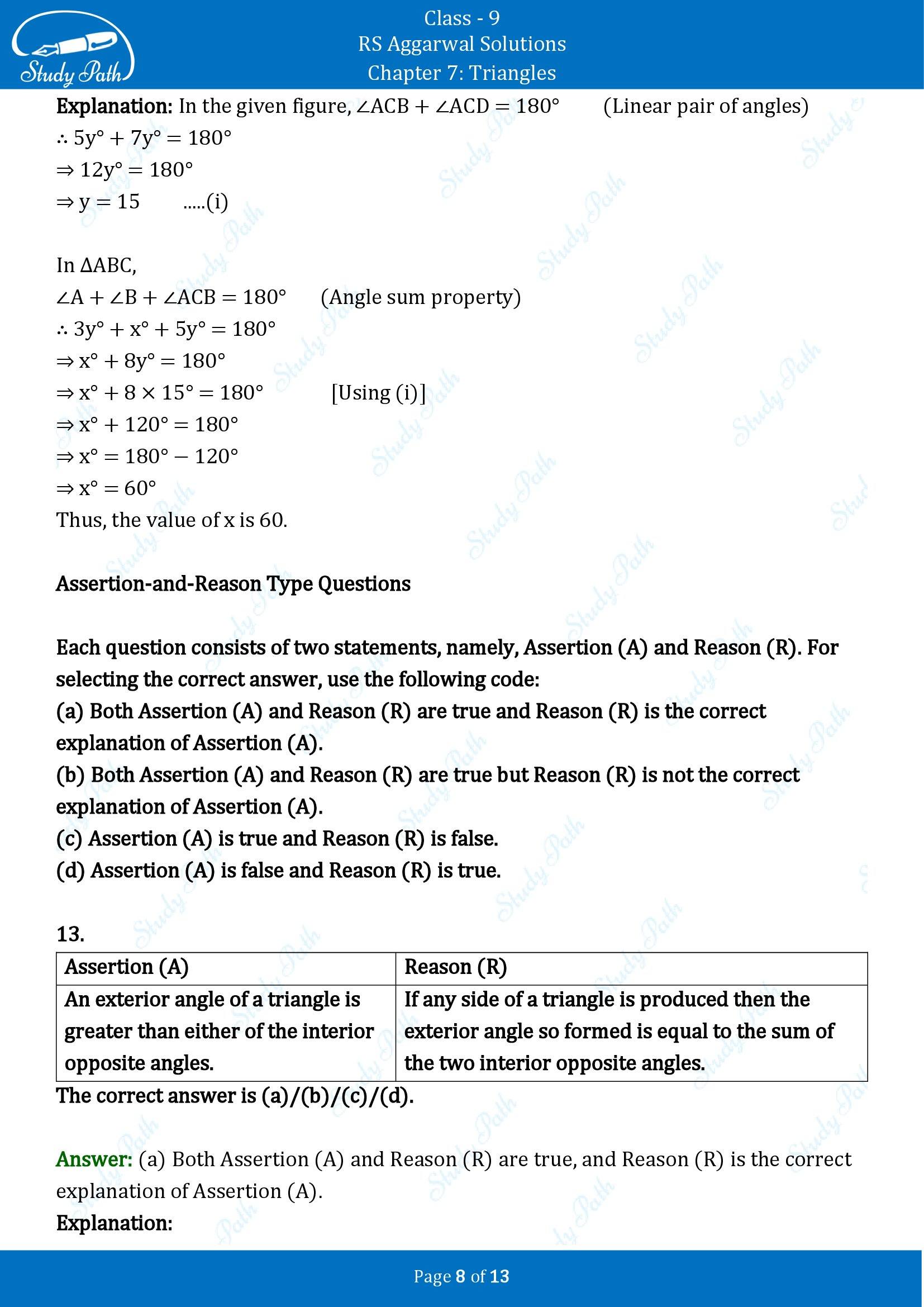 RS Aggarwal Solutions Class 9 Chapter 7 Triangles Multiple Choice Questions MCQs 00008