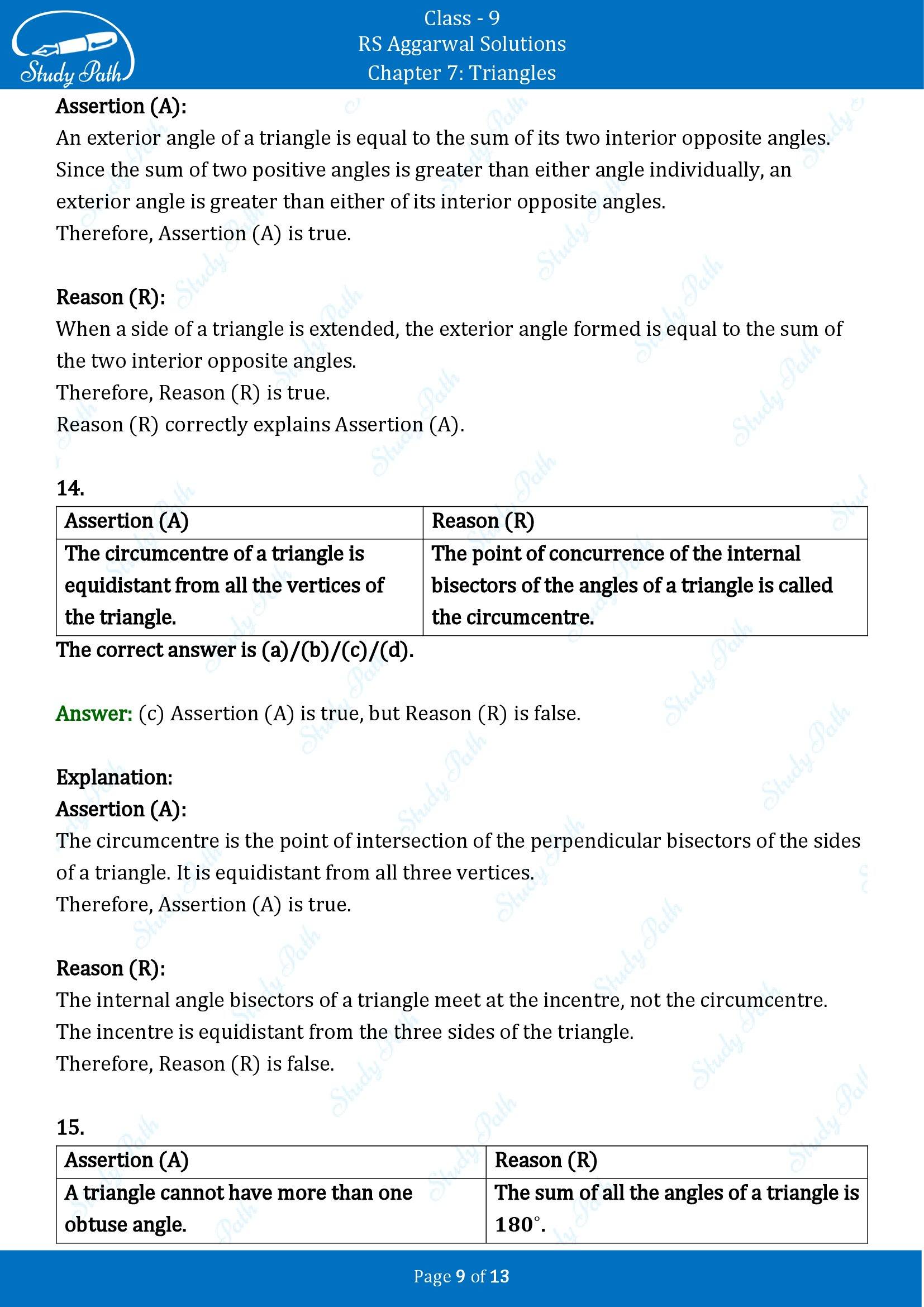 RS Aggarwal Solutions Class 9 Chapter 7 Triangles Multiple Choice Questions MCQs 00009