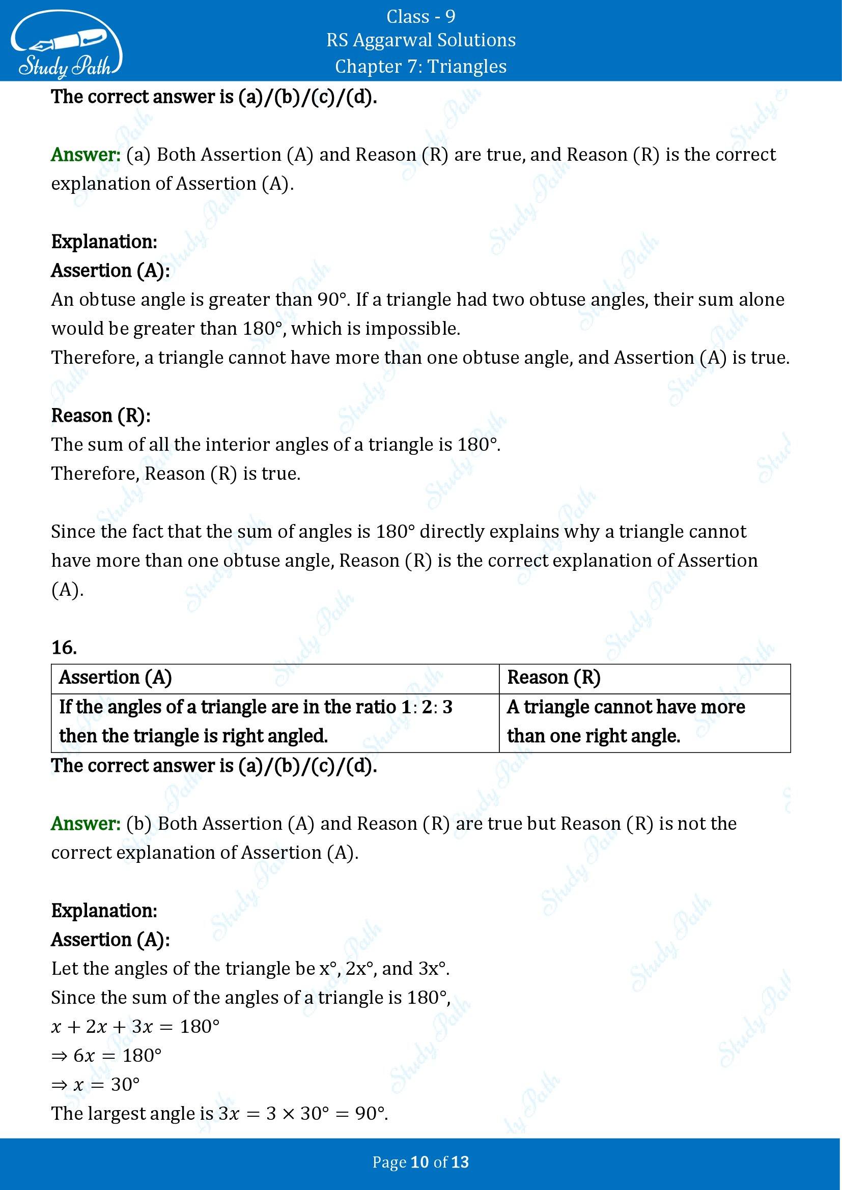 RS Aggarwal Solutions Class 9 Chapter 7 Triangles Multiple Choice Questions MCQs 00010