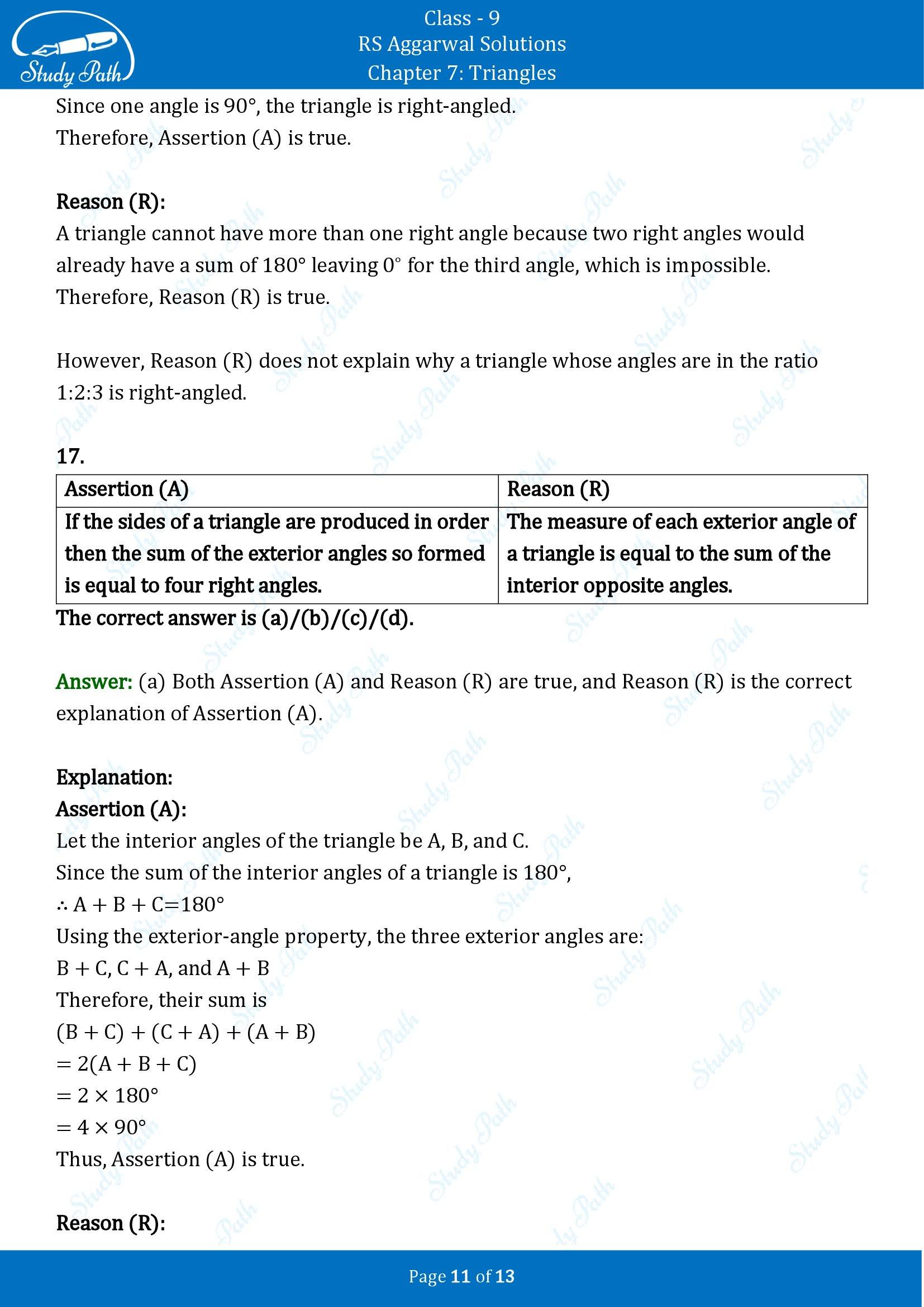RS Aggarwal Solutions Class 9 Chapter 7 Triangles Multiple Choice Questions MCQs 00011