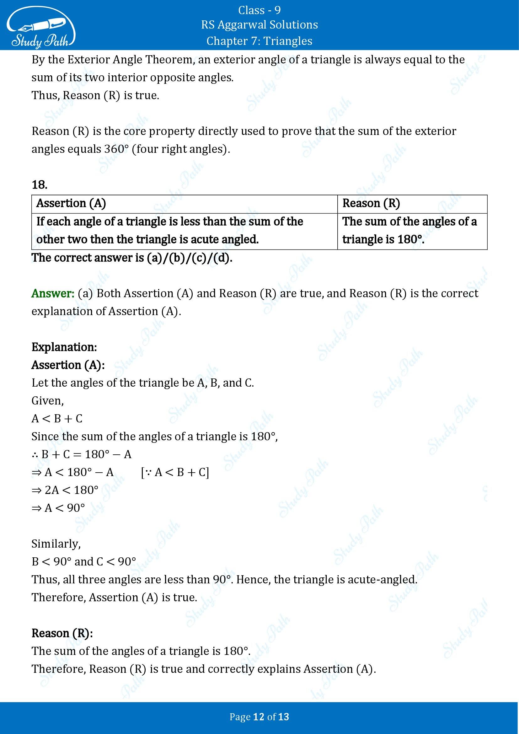 RS Aggarwal Solutions Class 9 Chapter 7 Triangles Multiple Choice Questions MCQs 00012