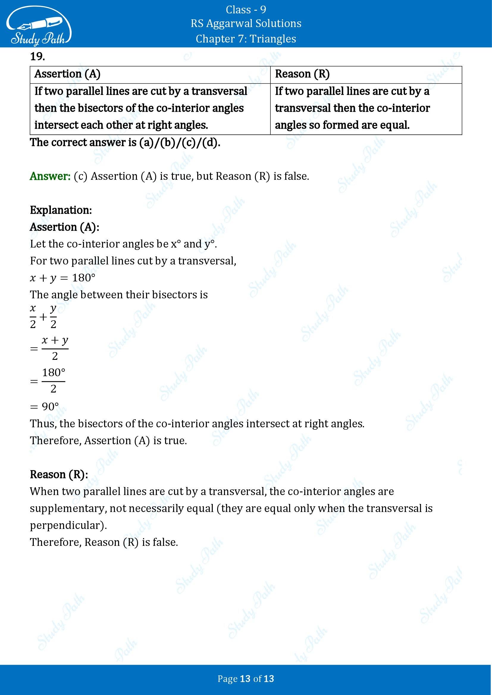 RS Aggarwal Solutions Class 9 Chapter 7 Triangles Multiple Choice Questions MCQs 00013