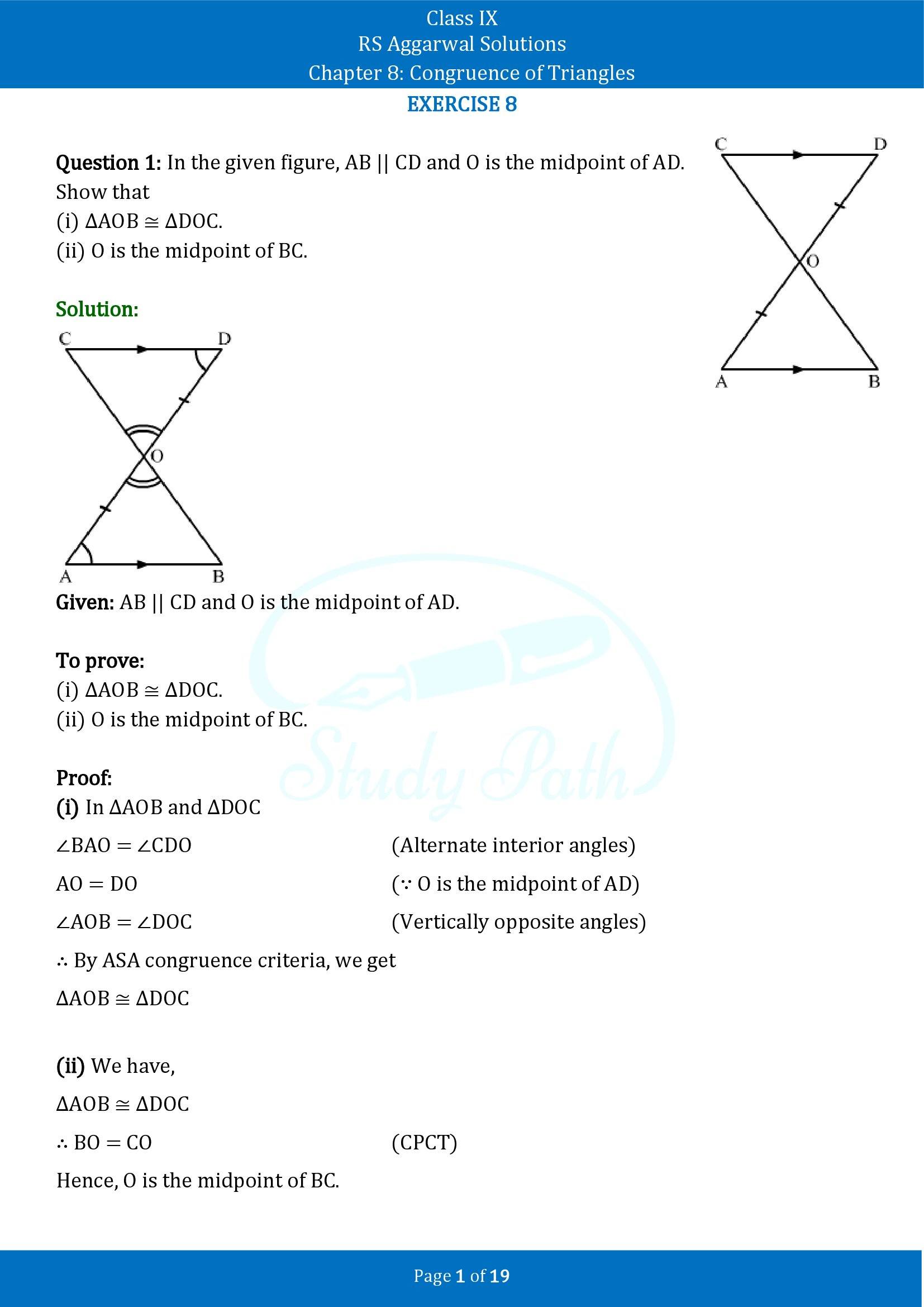 RS Aggarwal Solutions Class 9 Chapter 8 Congruence of Triangles Exercise 8 00001