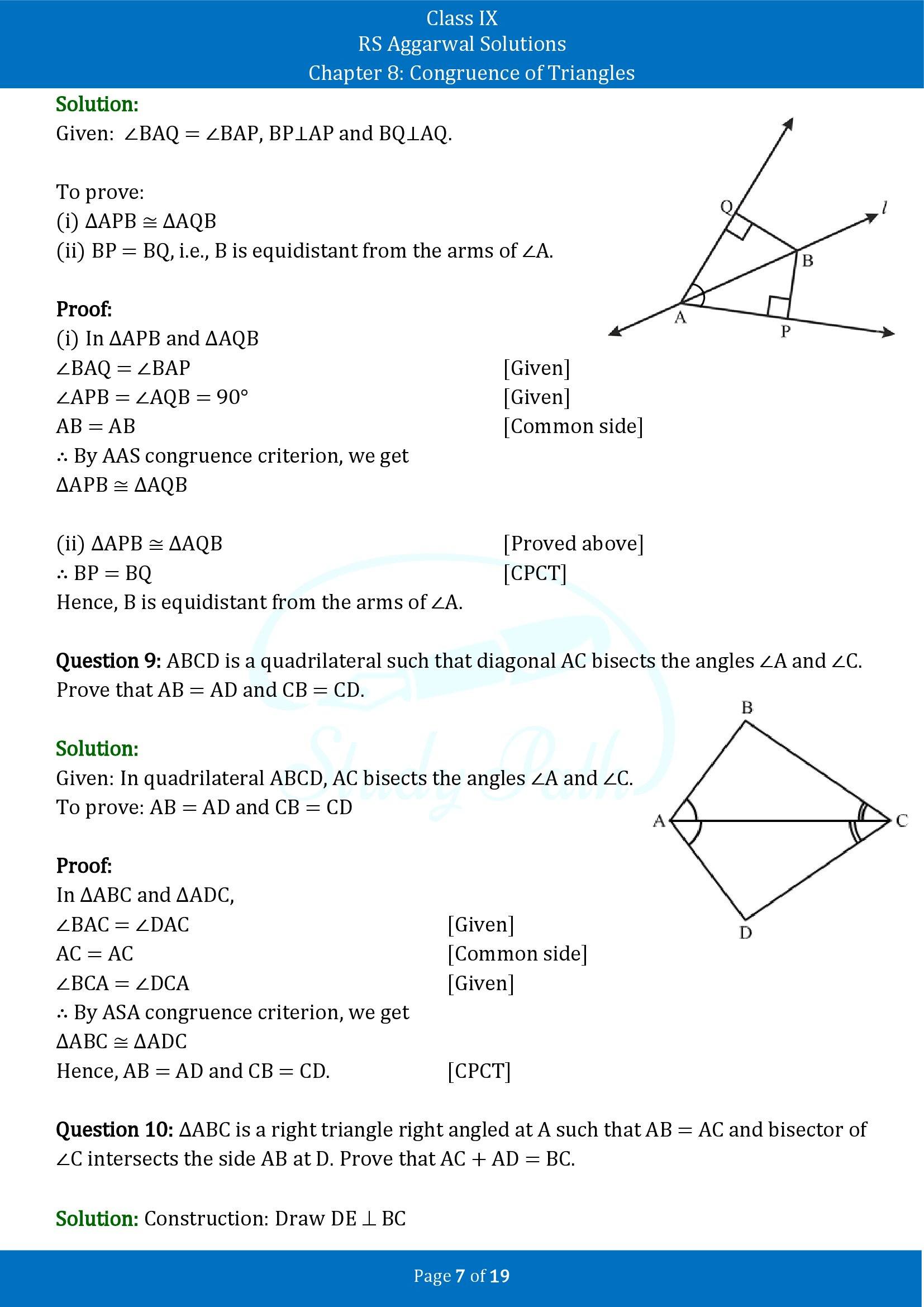 RS Aggarwal Solutions Class 9 Chapter 8 Congruence of Triangles Exercise 8 00007